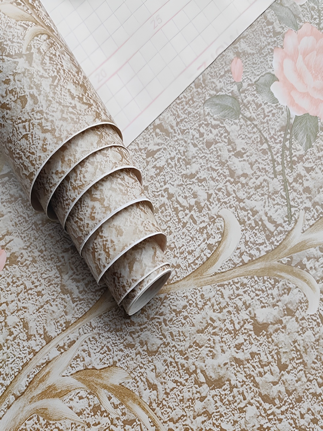

ANNA CREATIONS Brown & Pink FLoral Printed Self-Adhesive Waterproof Wallpaper