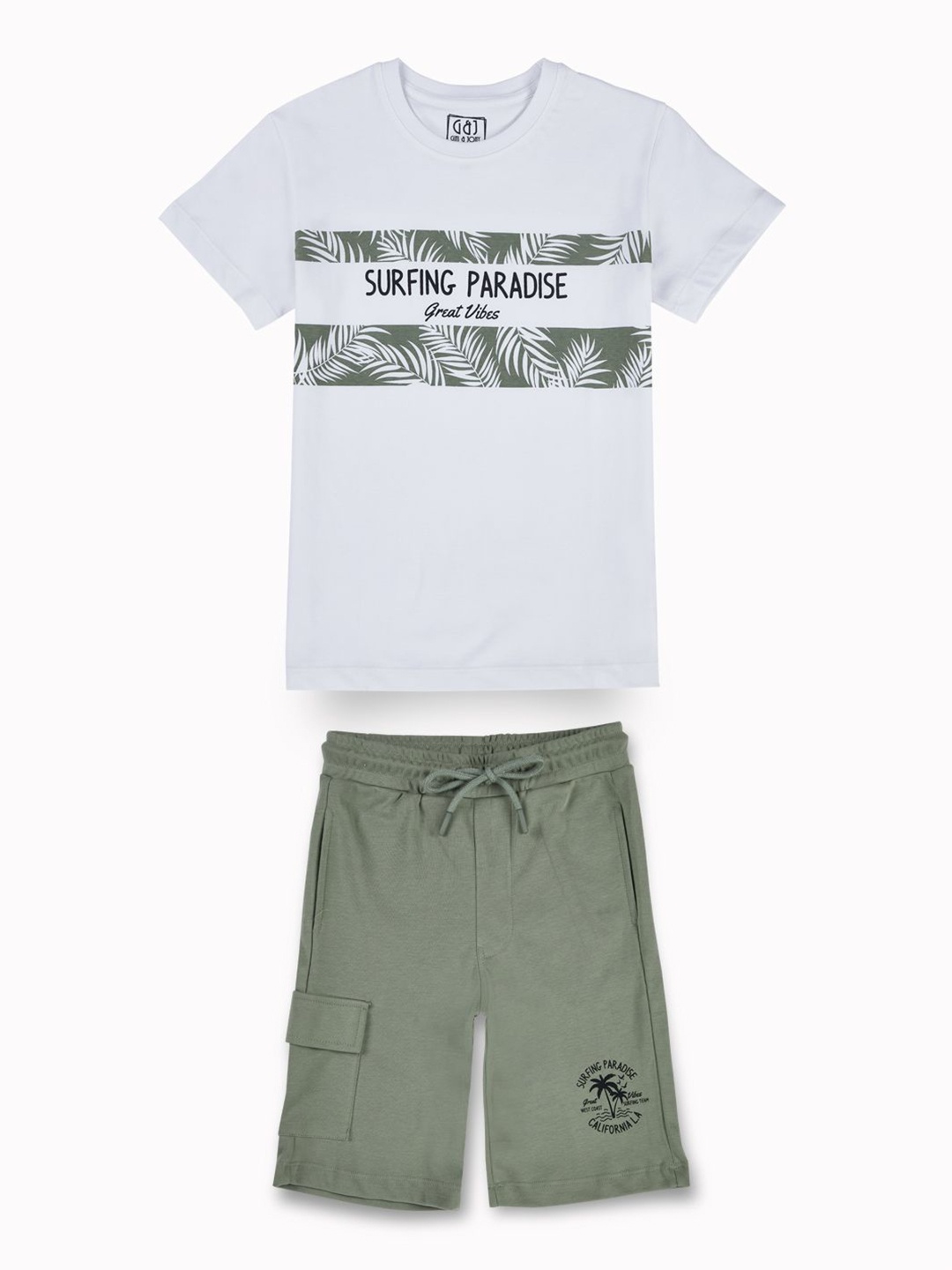 

Gini and Jony Boys Printed Round Neck Pure Cotton T-shirt With Shorts, White