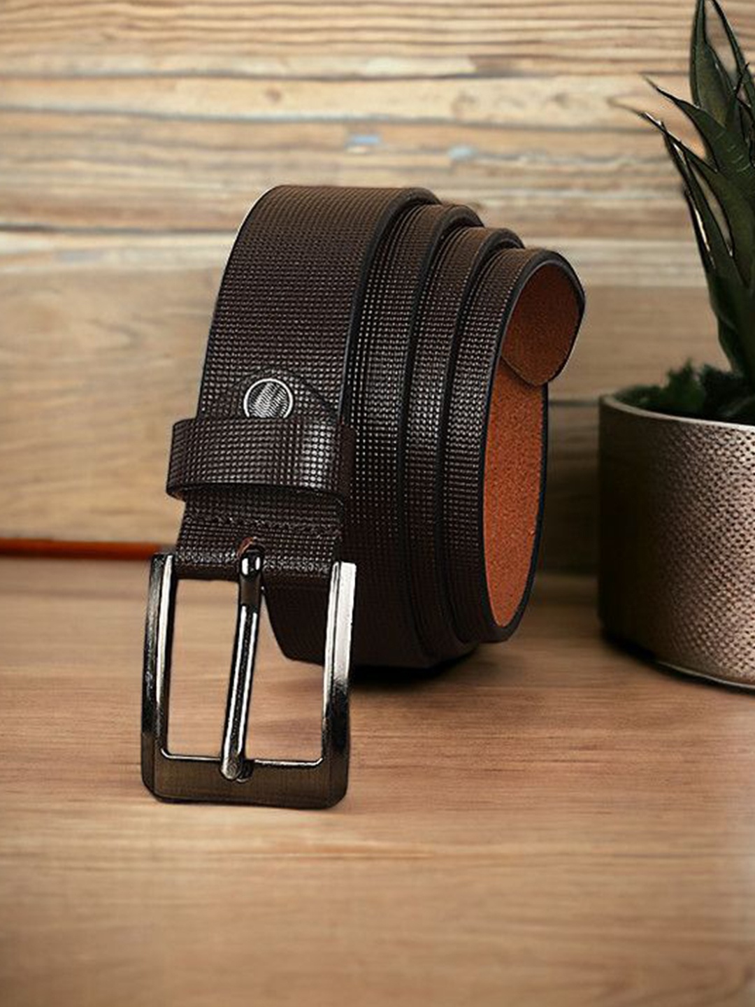 

Metronaut Men Textured Leather Formal Belt, Brown