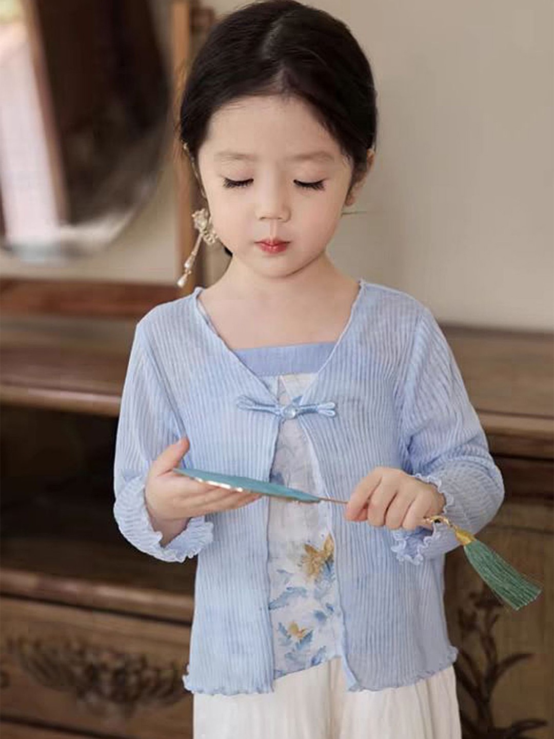 

LULU & SKY Girls Striped Cardigan, Blue