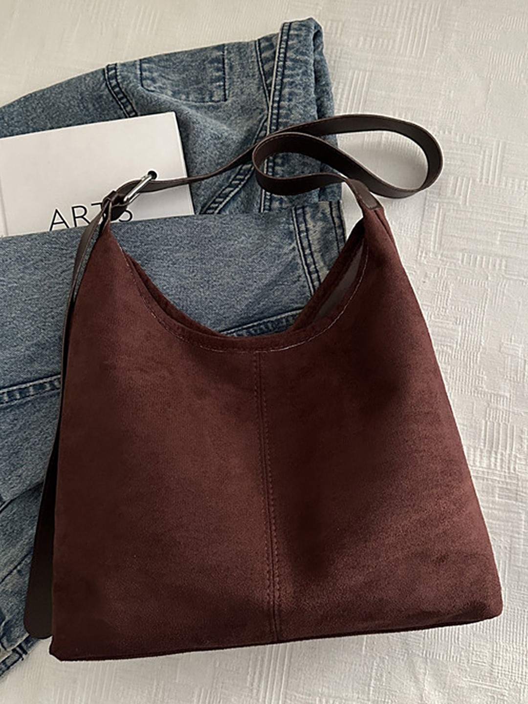 

LULU & SKY PU Oversized Bucket Sling Bag with Tasselled, Brown