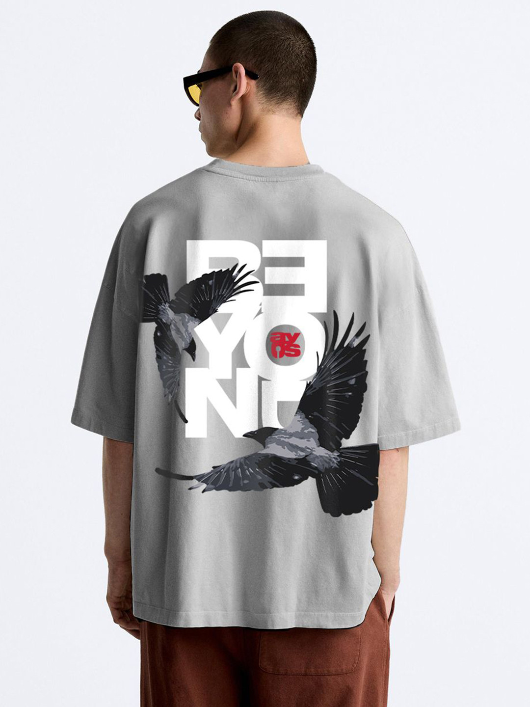 

AYCS Men Graphic Printed Round Neck Cotton Oversized T-shirt, Grey