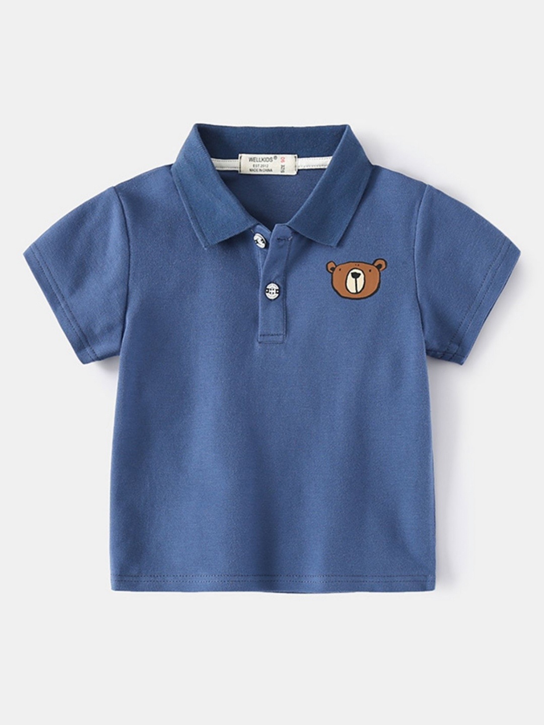 

LULU & SKY Boys Polo Collar Organic Cotton Applique T-shirt, Blue