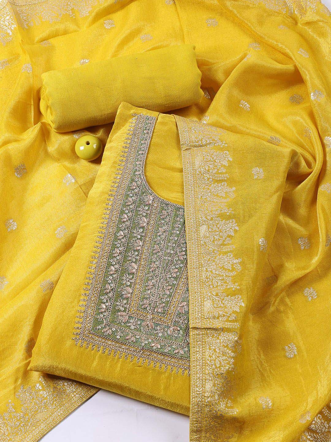 

Meena Bazaar Floral Embroidered Sequinned Unstitched Dress Material, Yellow