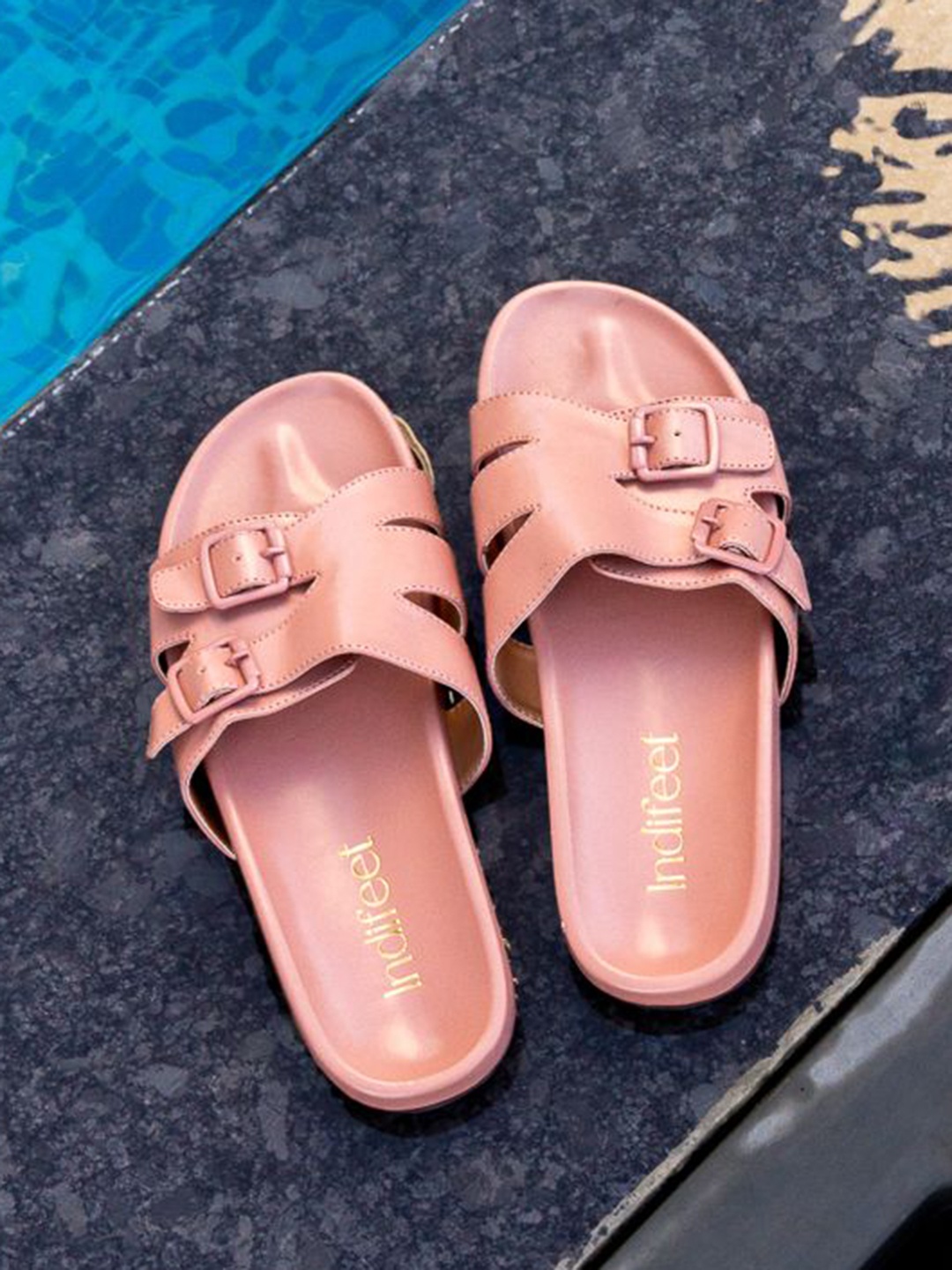 

Indifeet Women Pink with Adjustable Buckles Flip Flop Slippers, Peach
