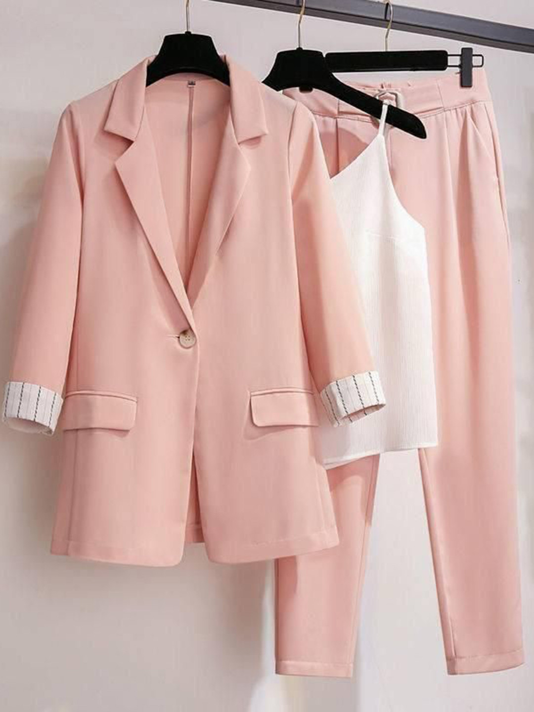 

Alamode By Akanksha Peach Florine Summer Set Top & Trousers with Blazer