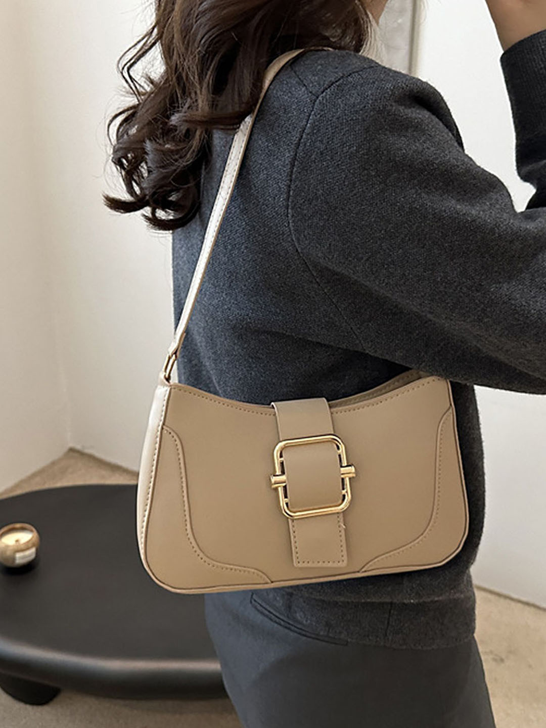 

LULU & SKY Colourblocked PU Structured Handheld Bag, Khaki
