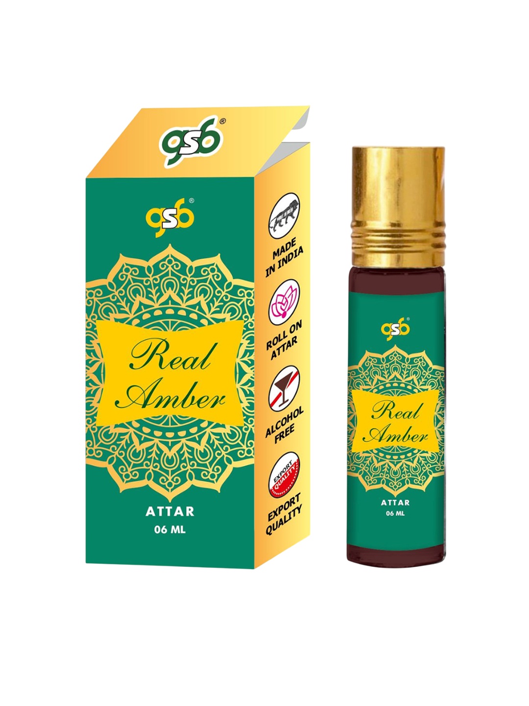 

GSB Real Amber Alcohol Free Long Lasting Roll On Attar - 6 ml, Brown