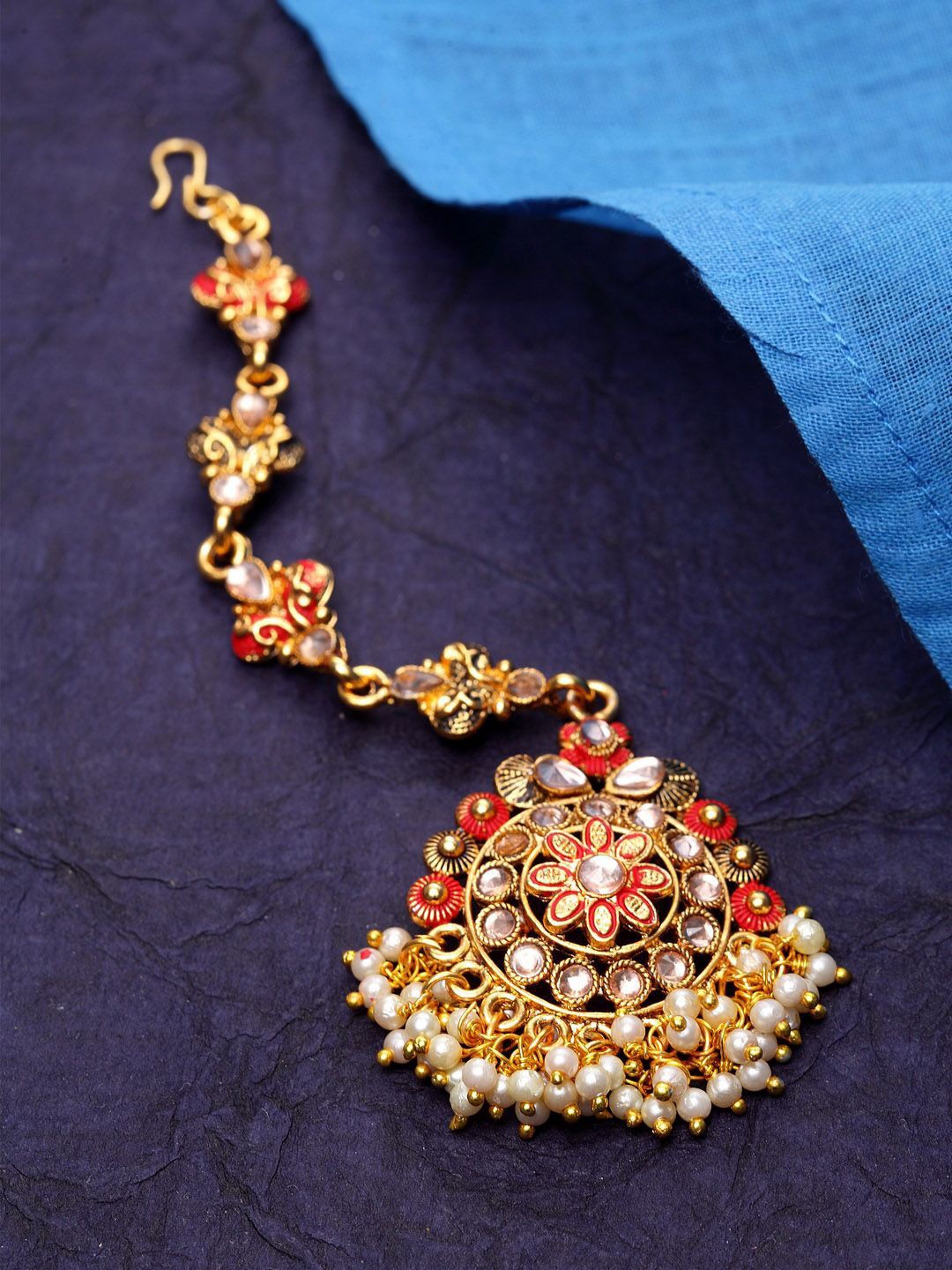

Anouk Gold-Plated Artificial Stones and Beads Studded Maang Tikka
