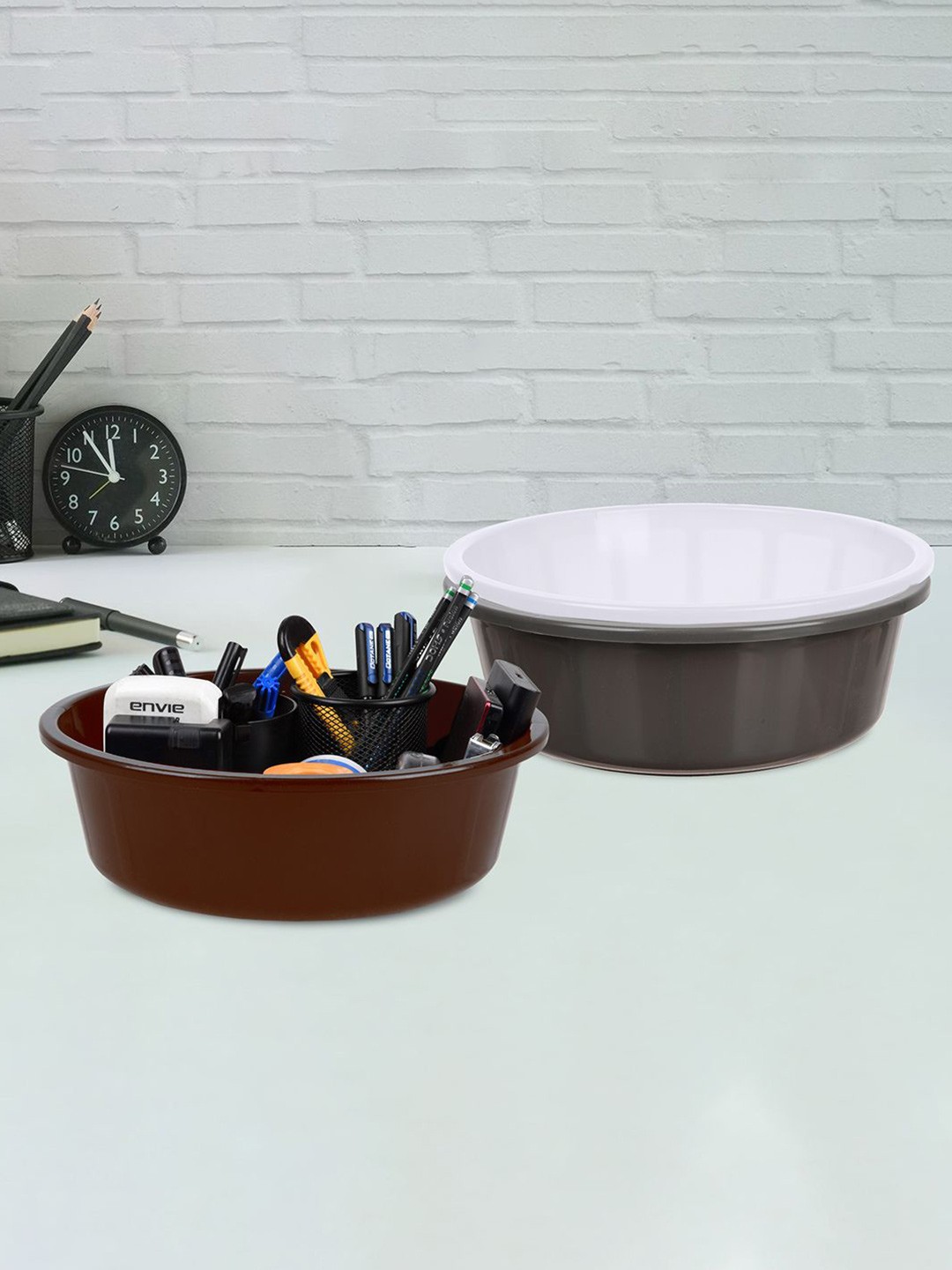 

Kuber Industries Grey and White 3 Pieces Multipurpose Storage Desk Organisers