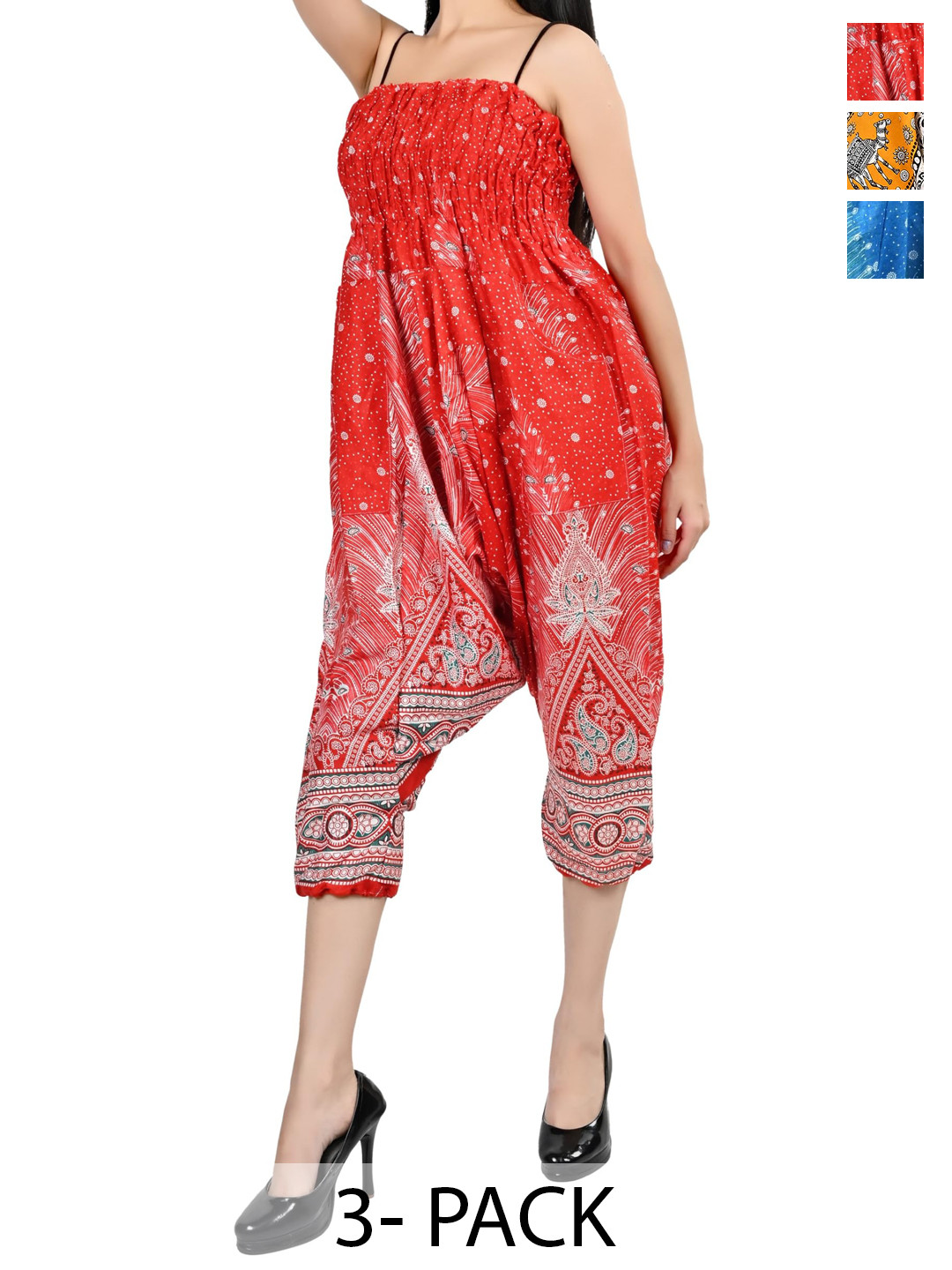 

NarNari Women Pack Of 3 Floral Printed Mid-Rise Harem Pants, Blue