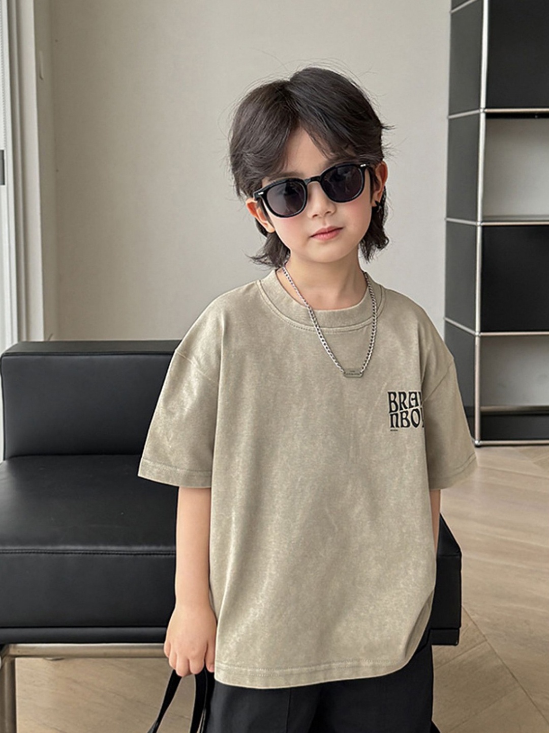 

LULU & SKY Boys Typography Printed Round Neck Cotton T-shirt, Green