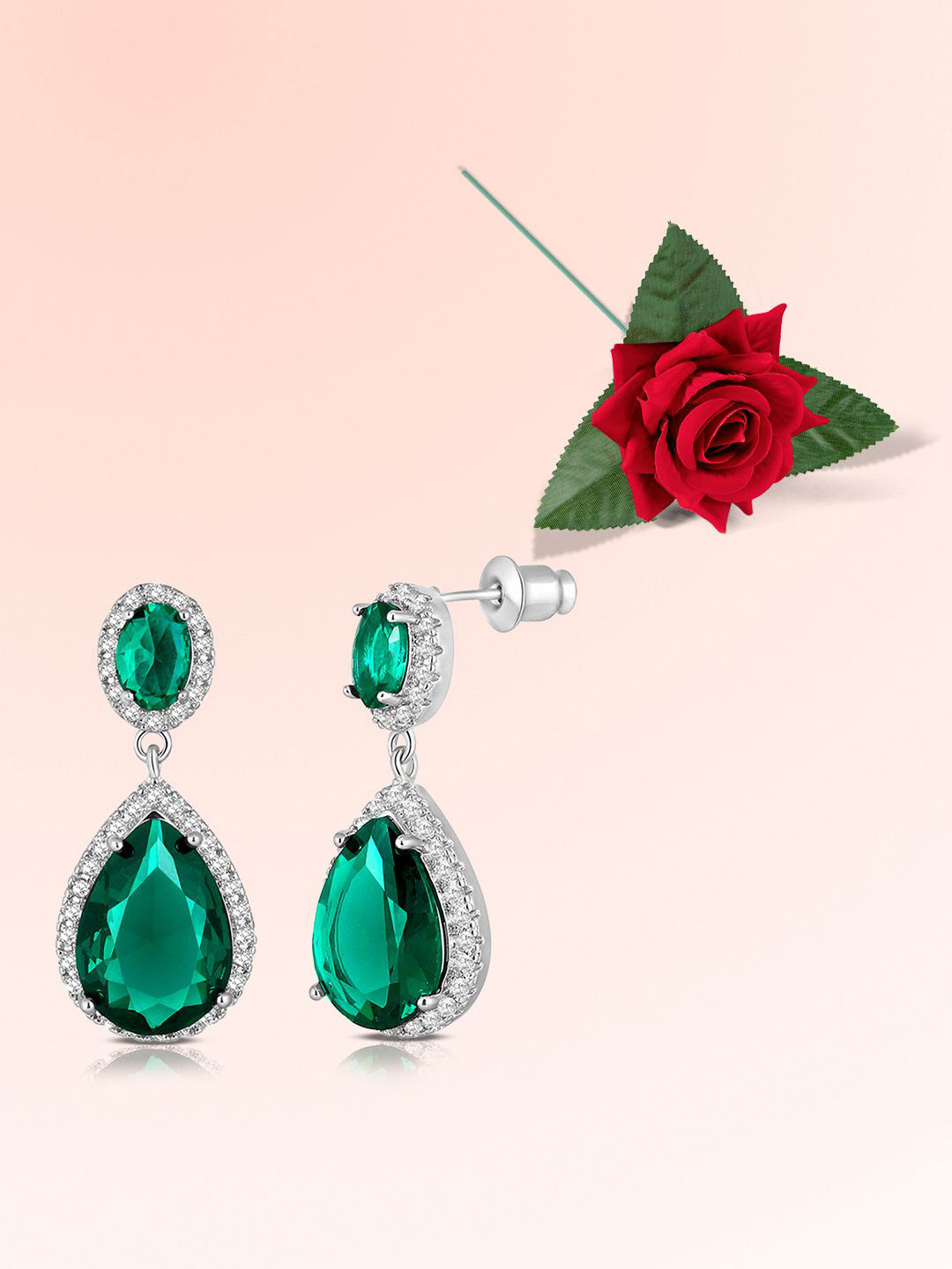 

Peora Silver-Plated Cubic Zirconia & Crystal Studded Teardrop Drop Earrings With Rose