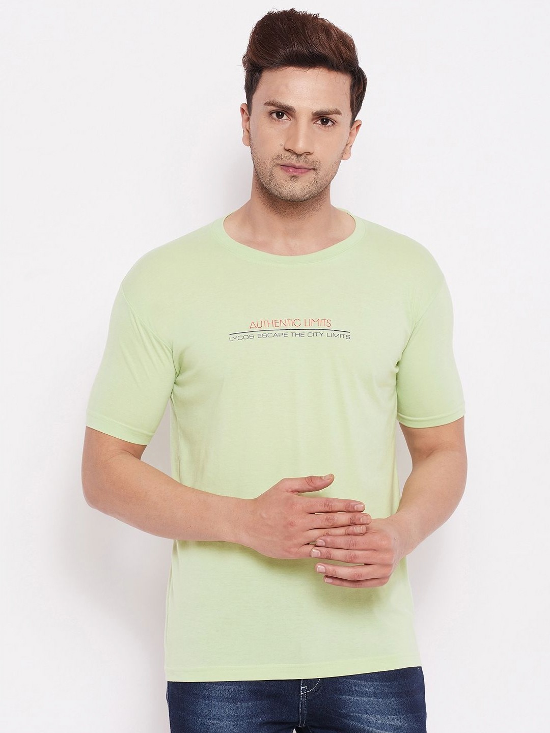 

LYCOS Men Typography Printed Round Neck Cotton T-shirt, Green