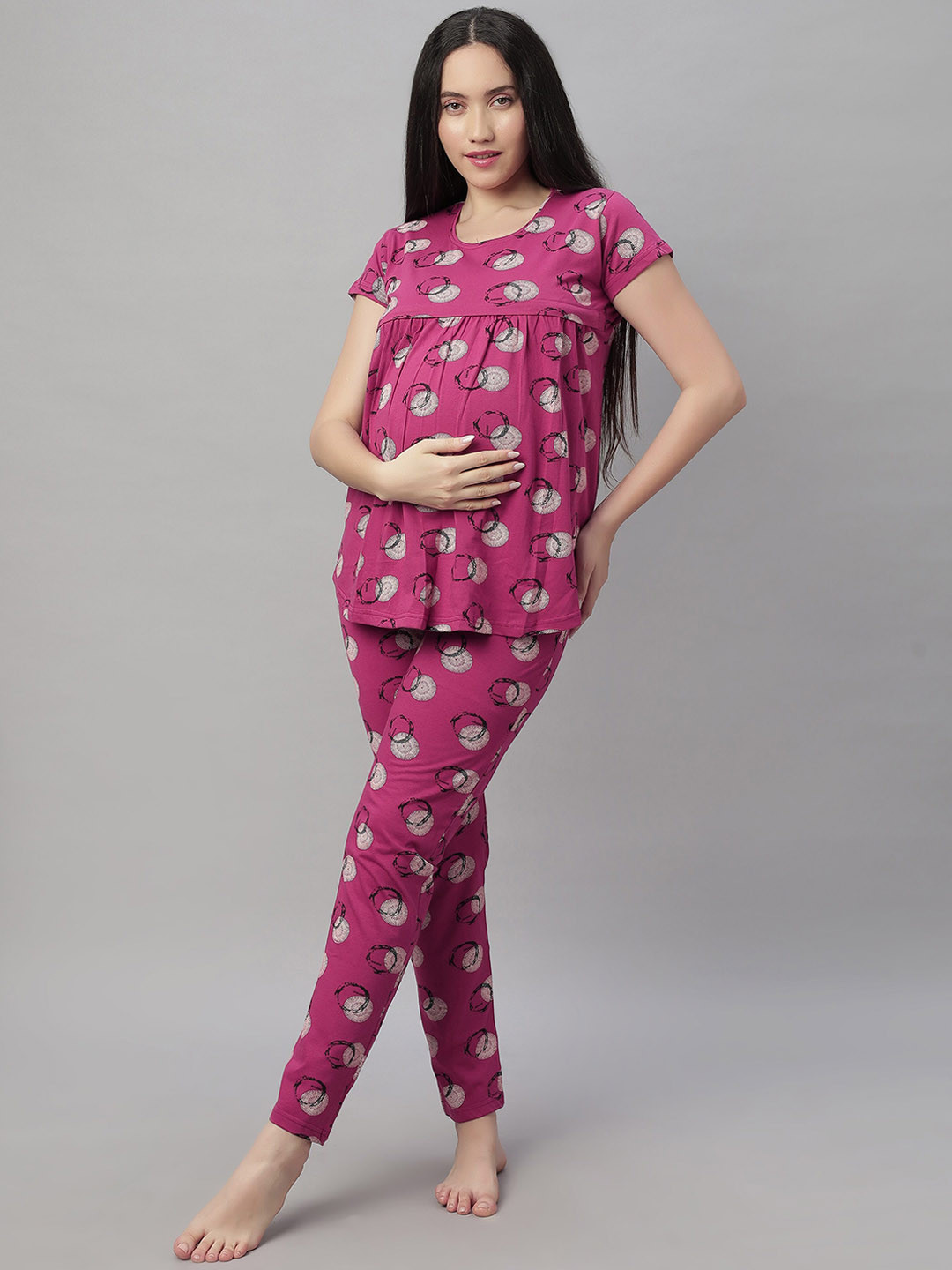 

DZZO Women Printed Night suit, Pink