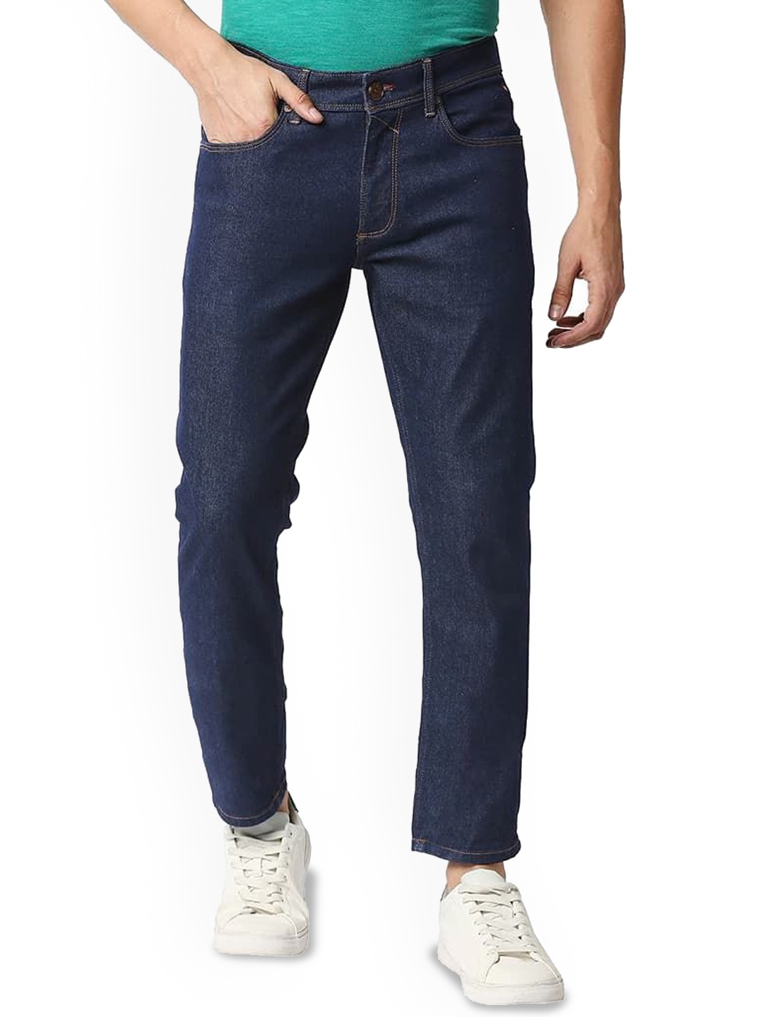 

Basics Men Cotton Jean Low-Rise Low Distress Stretchable Jeans, Navy blue