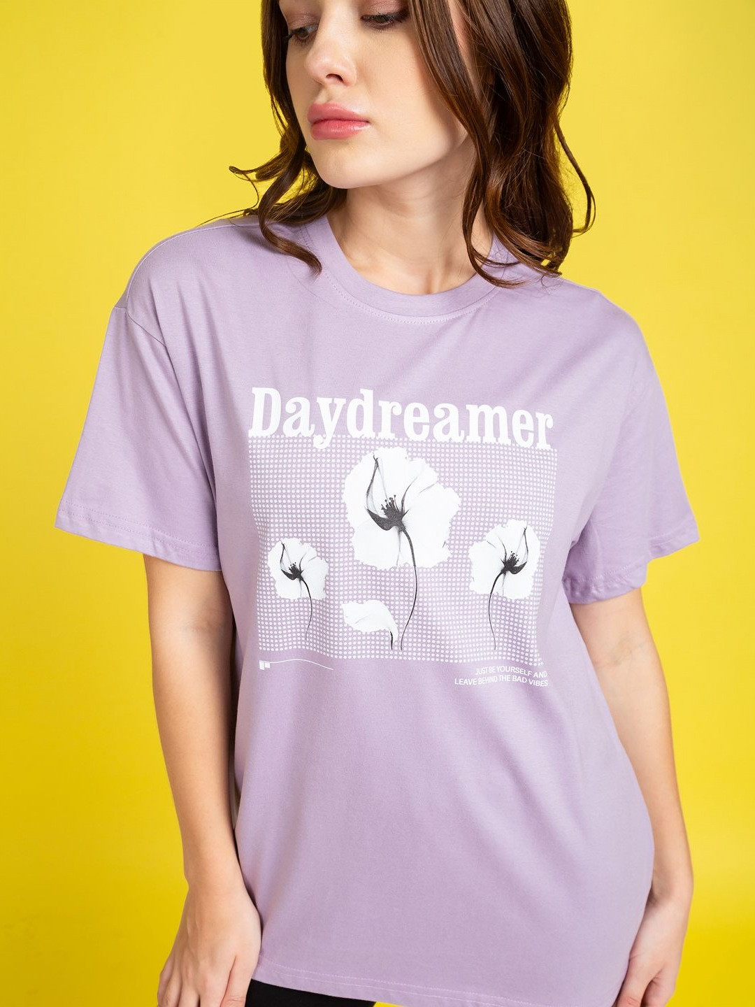 

Mast & Harbour Women Graphic Printed Round Neck Cotton T-shirt, Lavender