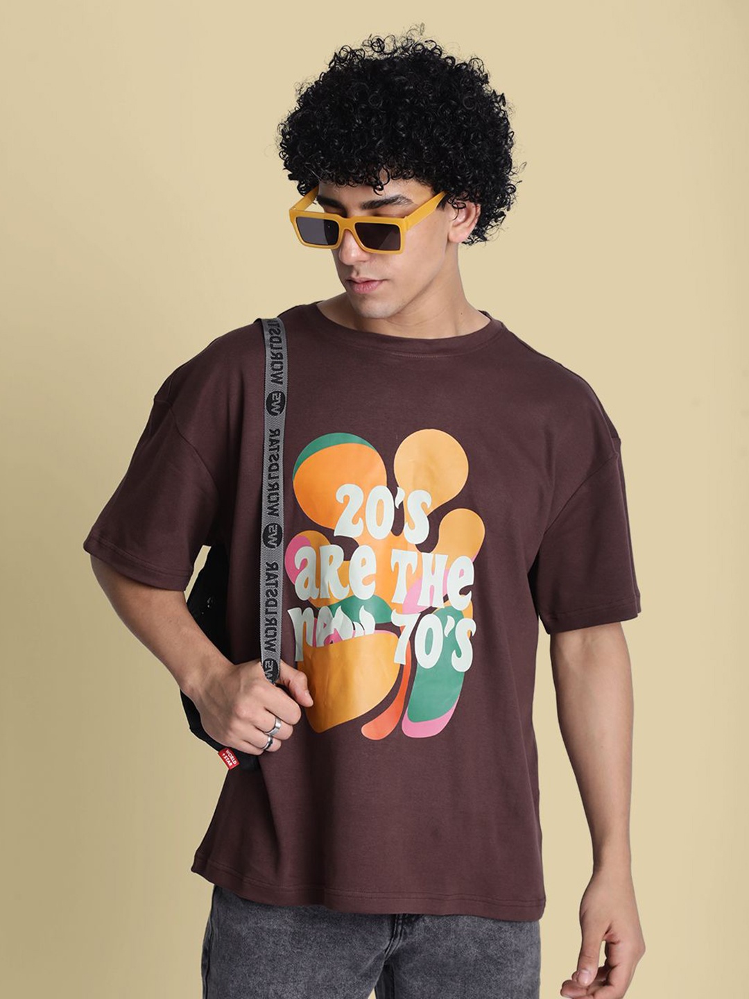 

Bene Kleed Men Graphic Printed Round Neck Cotton Relaxed Fit T-shirt, Brown