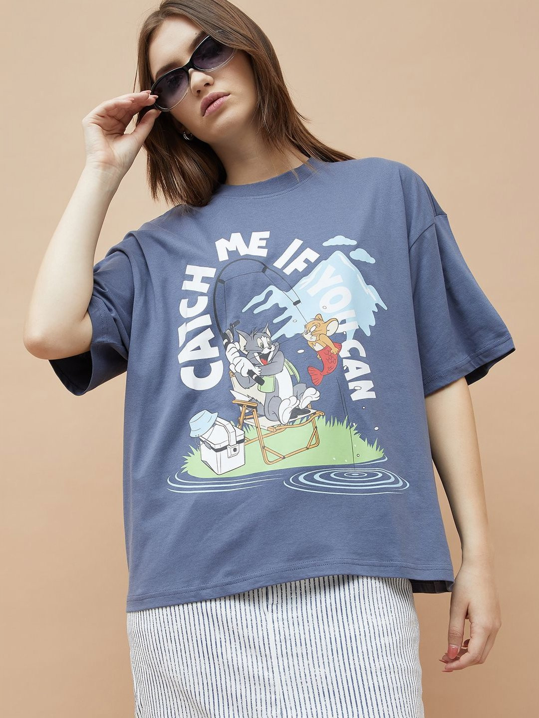 

Ginger by Lifestyle Women Tom & Jerry Printed T Shirt, Grey
