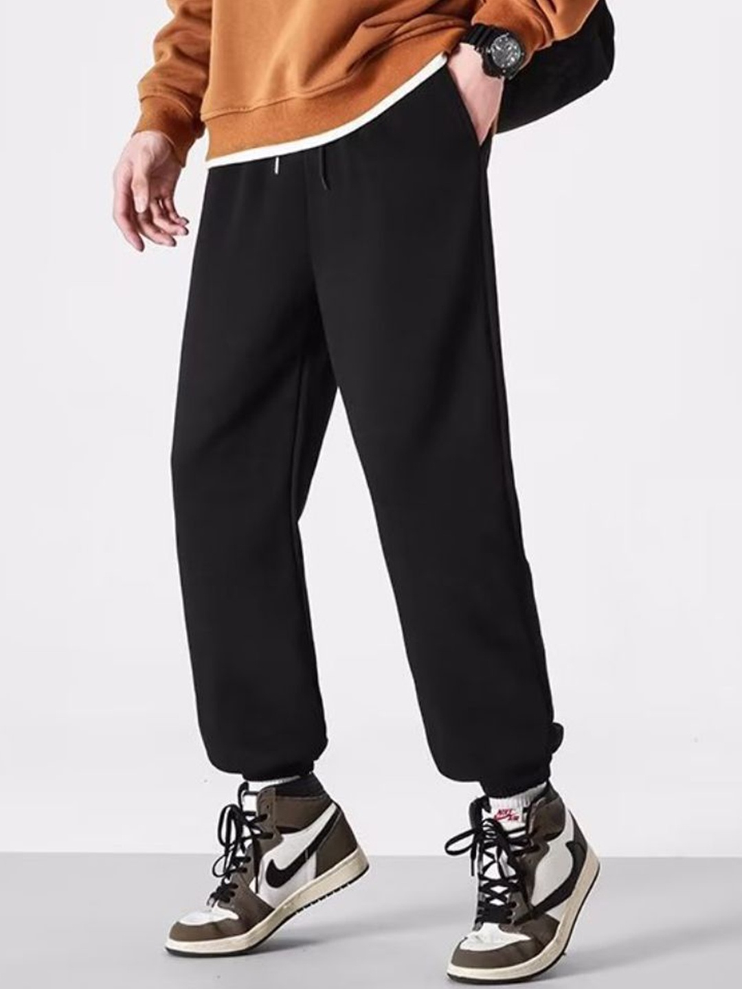 

StyleCast Men Cotton Mid Rise Joggers, Black