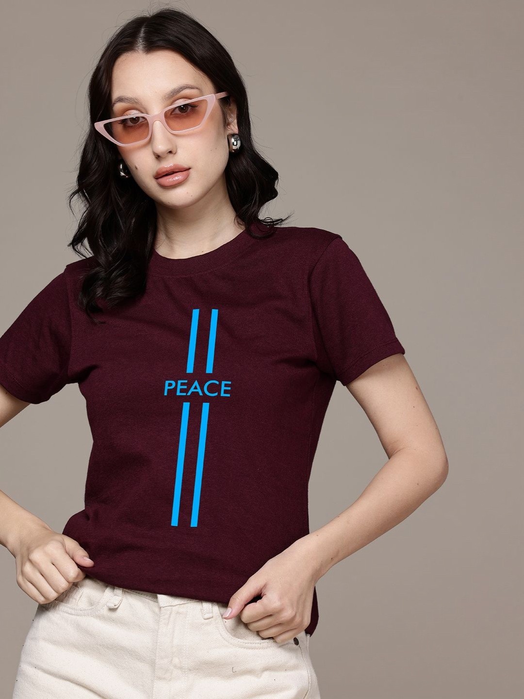 

Moda Rapido Women Typography Printed Round Neck Regular Fit Cotton T-shirt, Burgundy