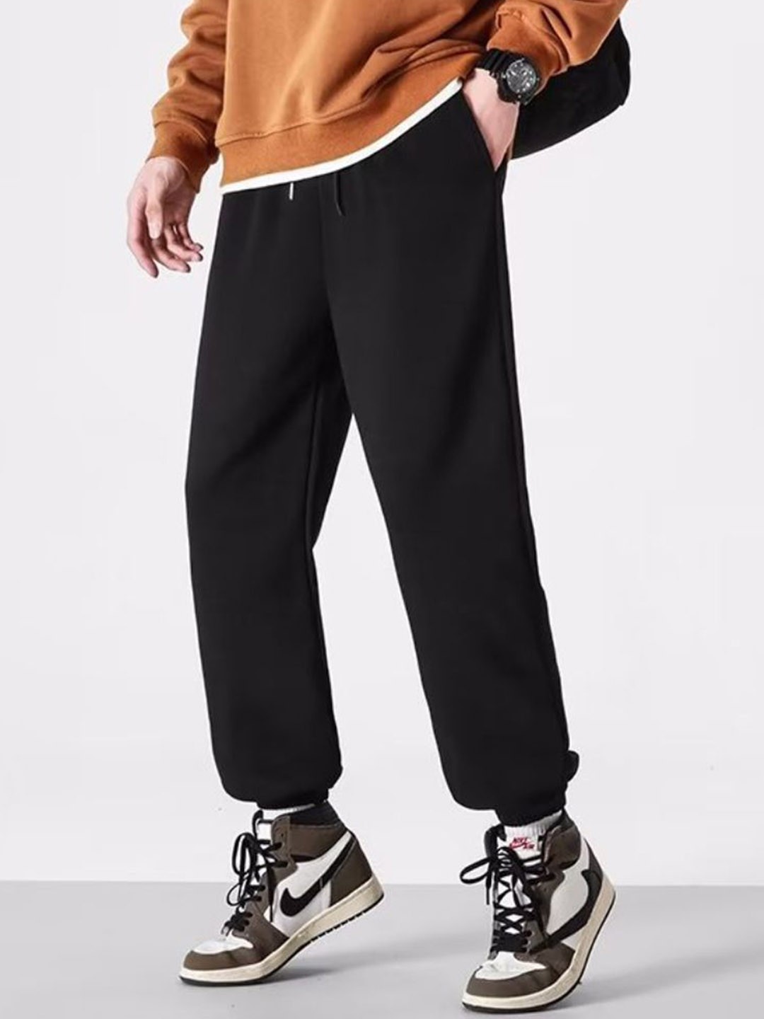 

StyleCast Men Cotton Mid Rise Joggers, Black