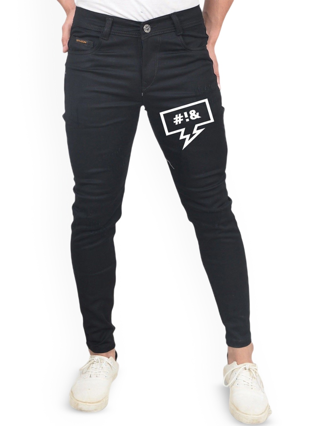 

styzon Men Cotton Slim Fit Mid-Rise Jeans, Black