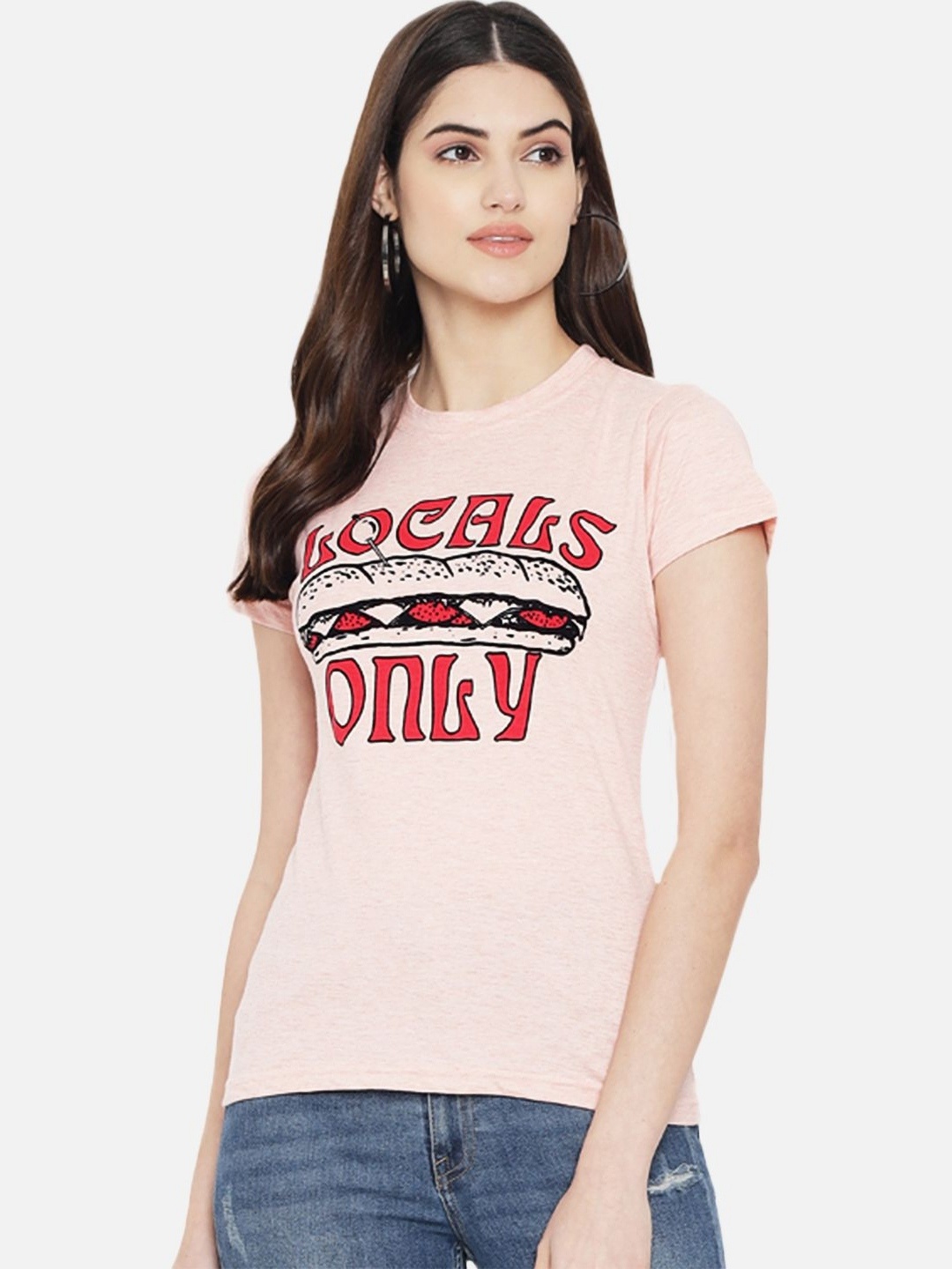 

Tromko Women Typography Printed Round Neck Regular Fit Cotton T-shirt, Peach