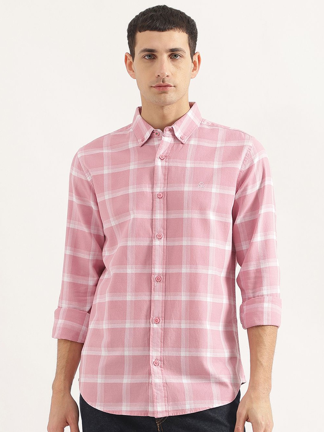 

United Colors of Benetton Men Opaque Checked Casual Shirt, Pink