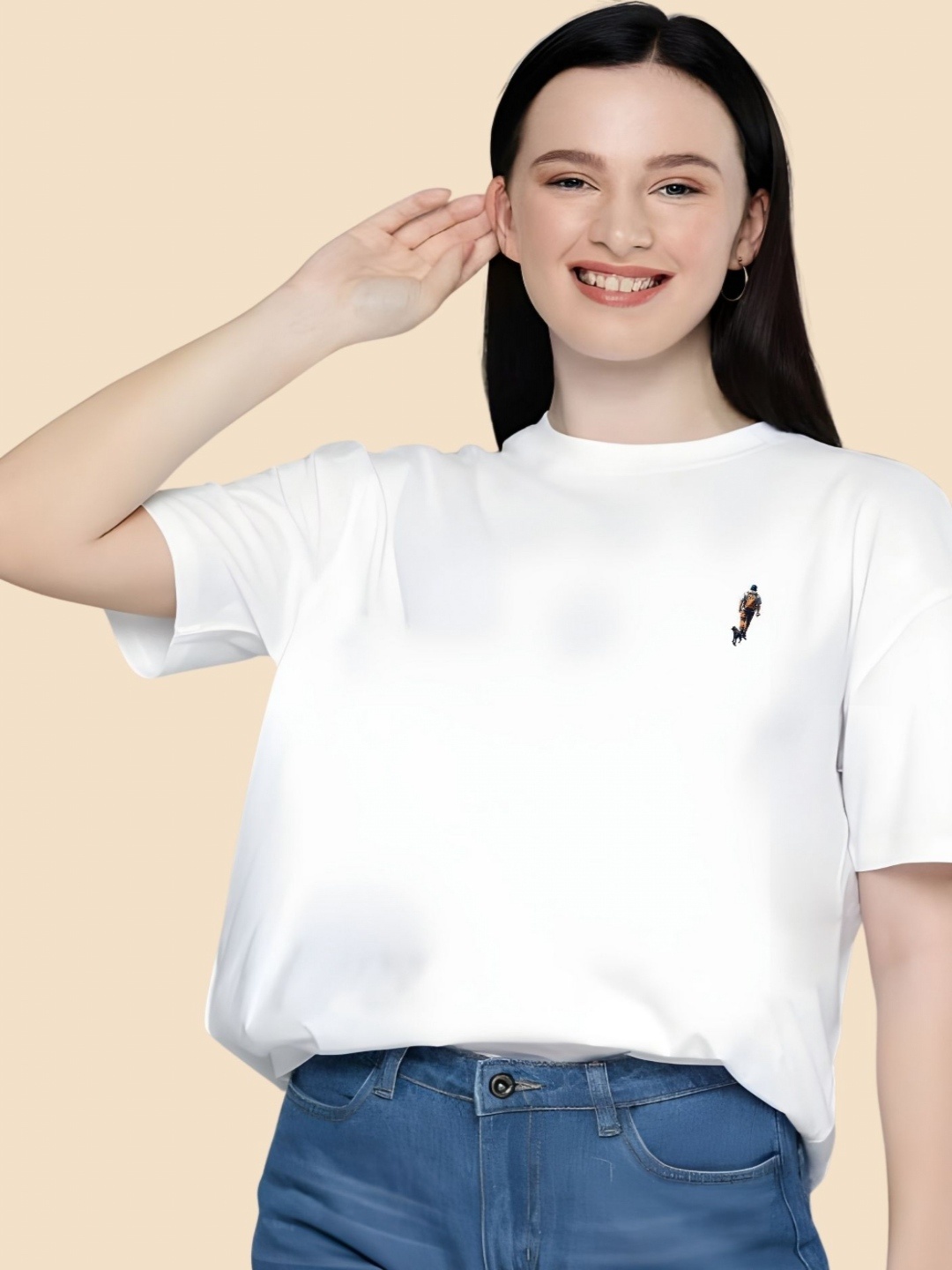 

SZN Women Graphic Printed Round Neck Cotton Oversized T-shirt, White