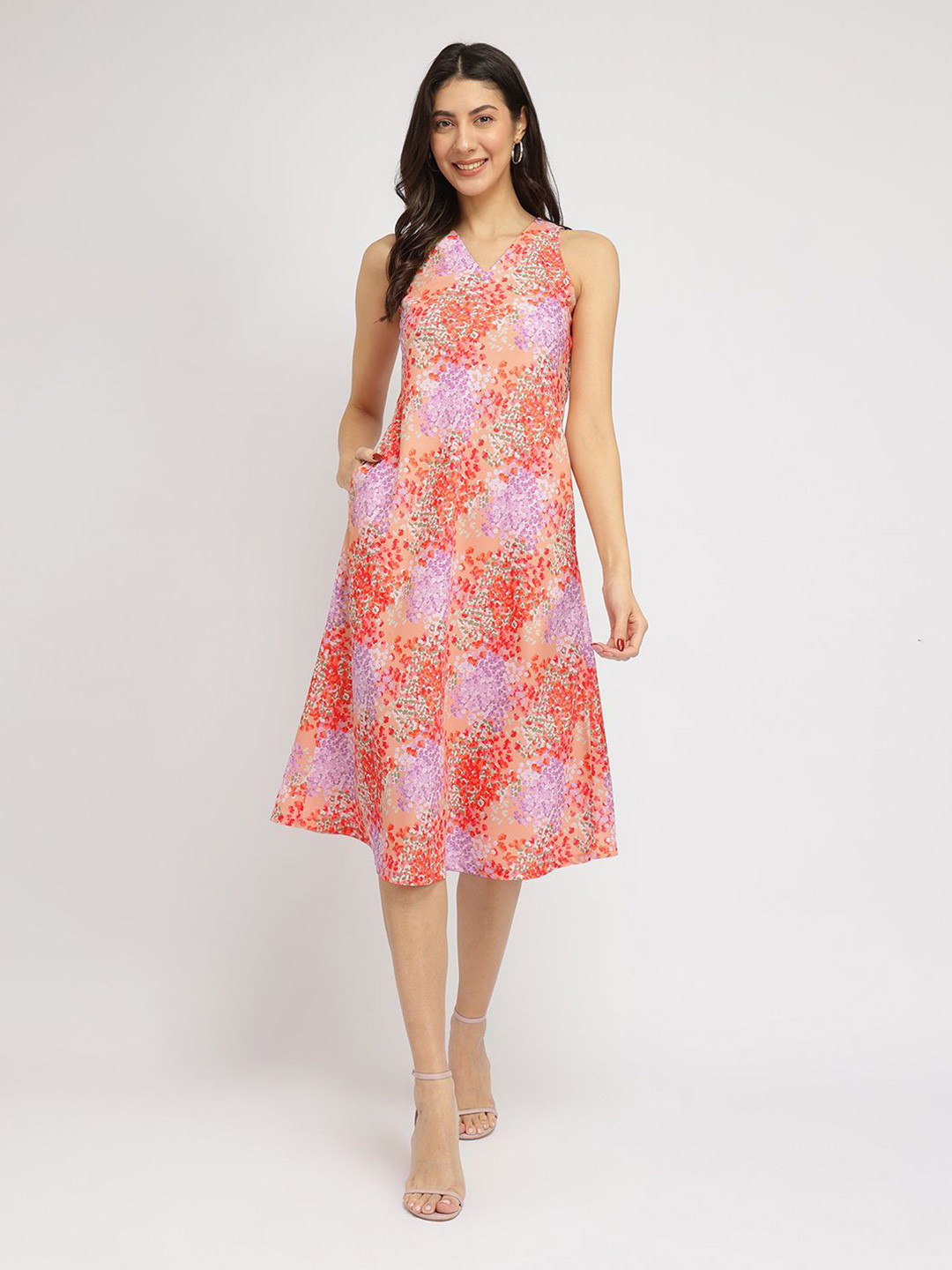 

FableStreet Women Floral A-Line Midi Dress, Orange