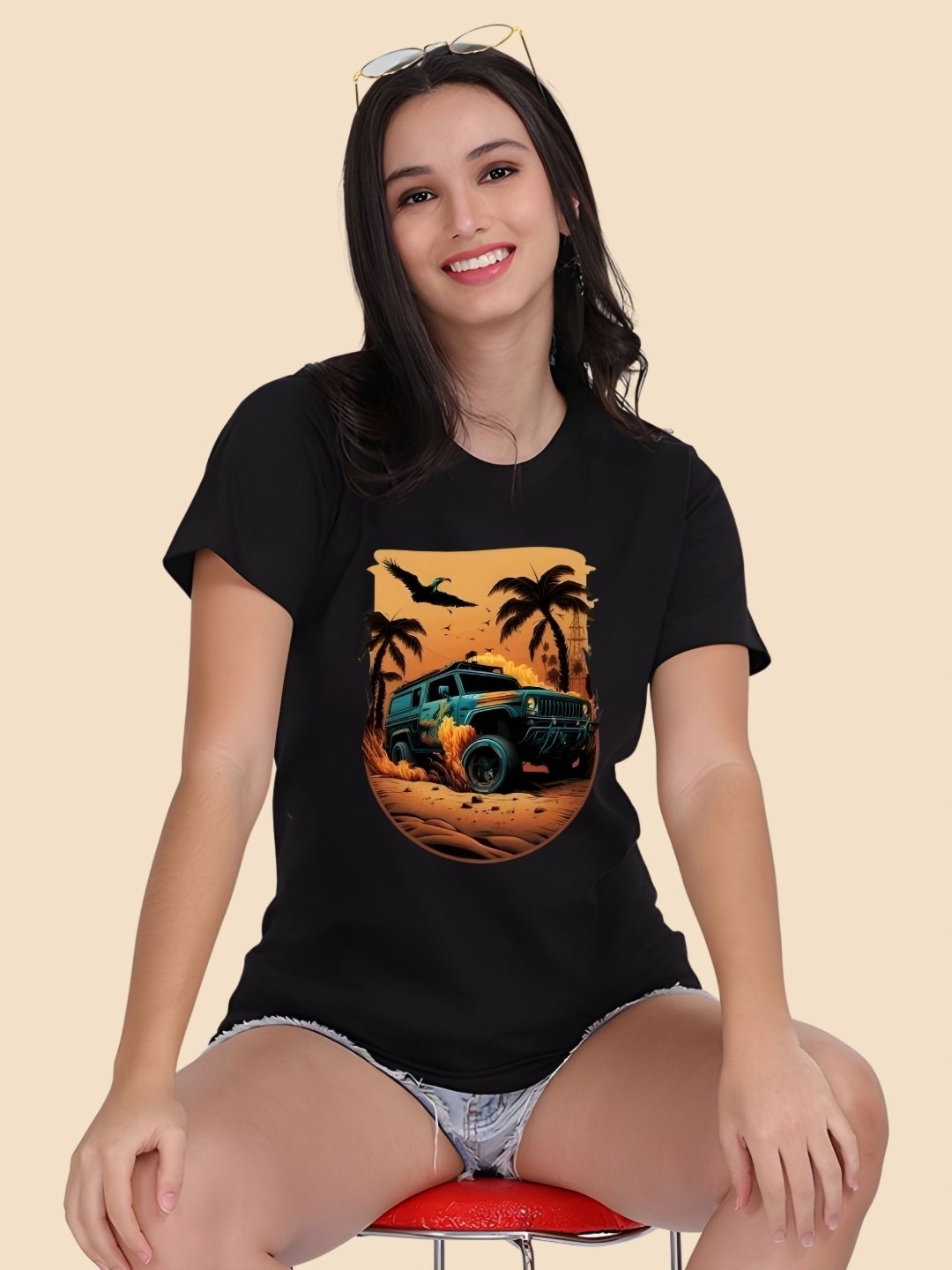 

SZN Women Graphic Printed Round Neck Cotton T-shirt, Black