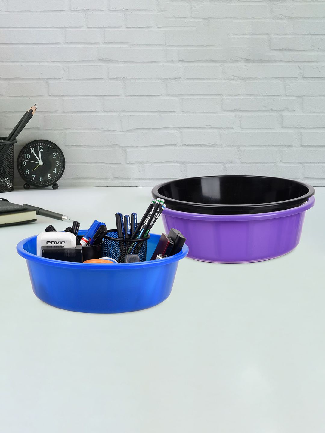 

Kuber Industries Purple & Black Pack of 3 Multipurpose Storage Organizer Tub