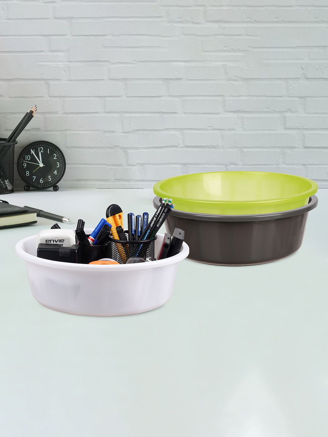 

Kuber Industries Grey & Green 3 Pieces Multipurpose Storage Tub Organizer 6L