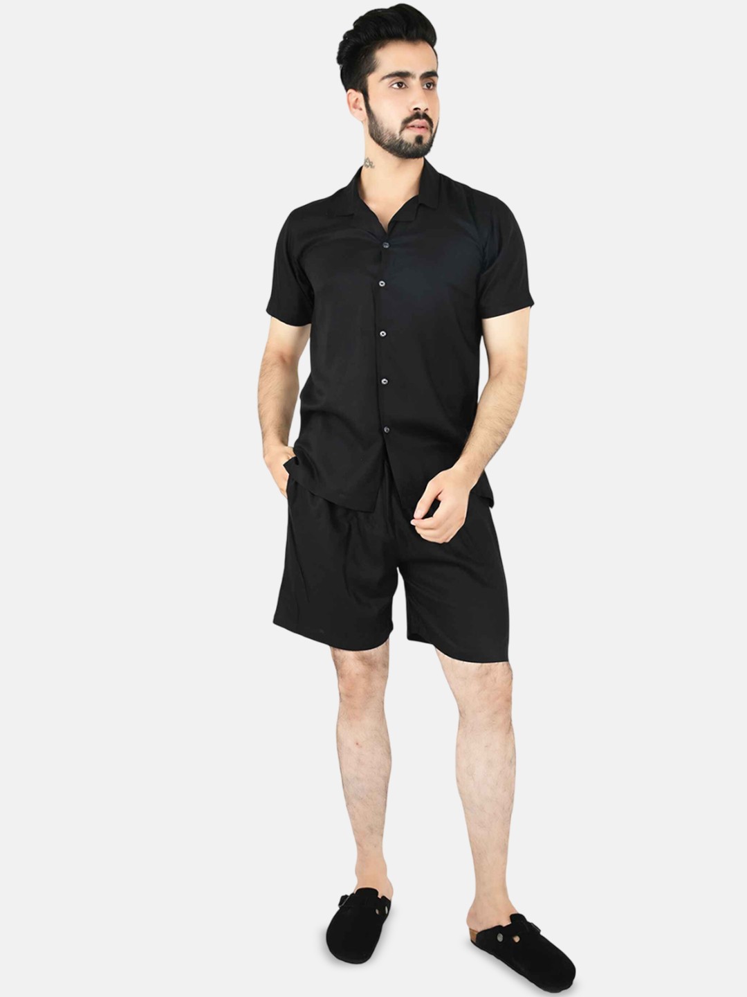 

Blissence Pure Cotton Shirt With Shorts, Black