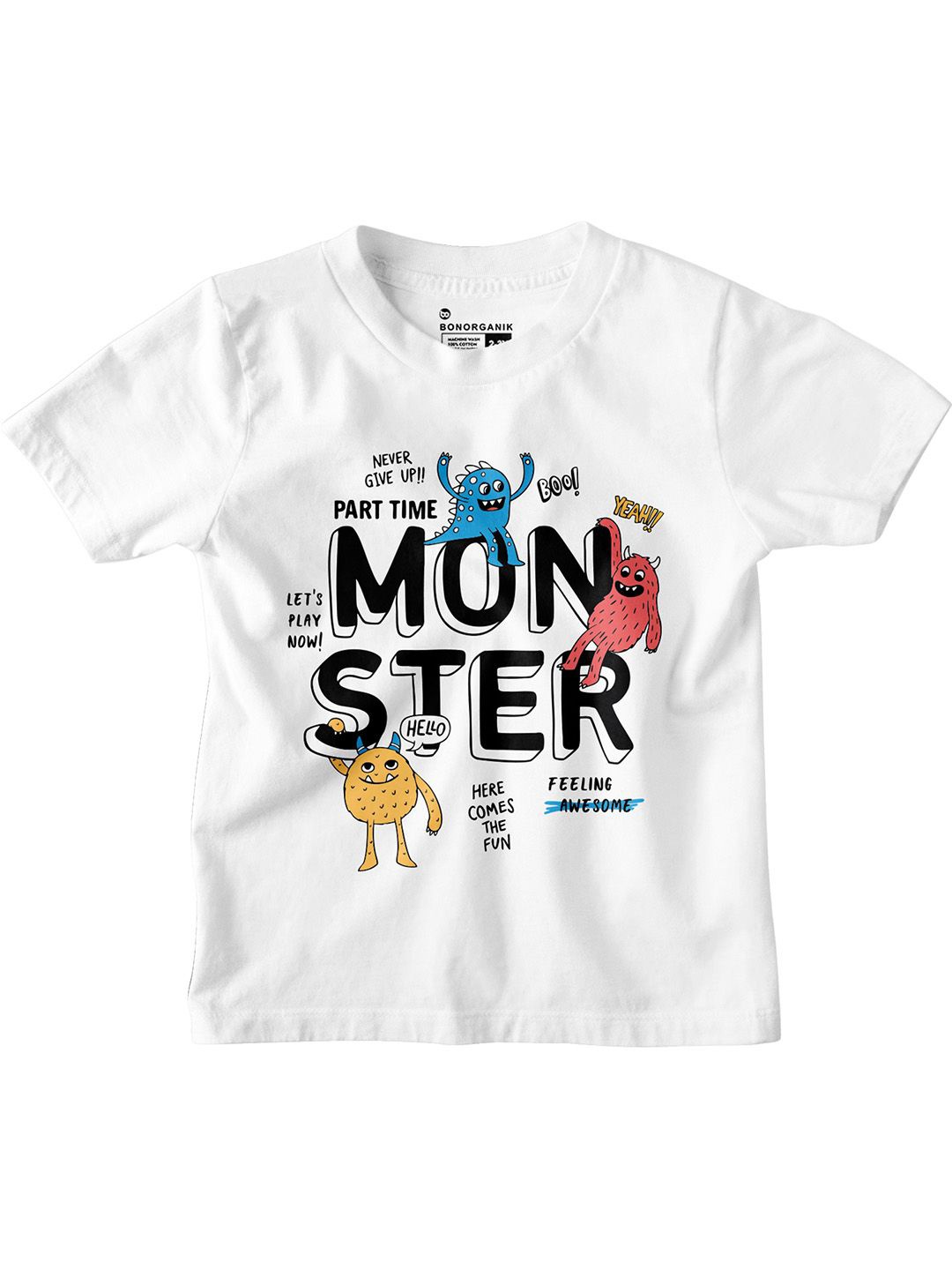 

BonOrganik Boys Typography Printed Round Neck Cotton T-shirt, White