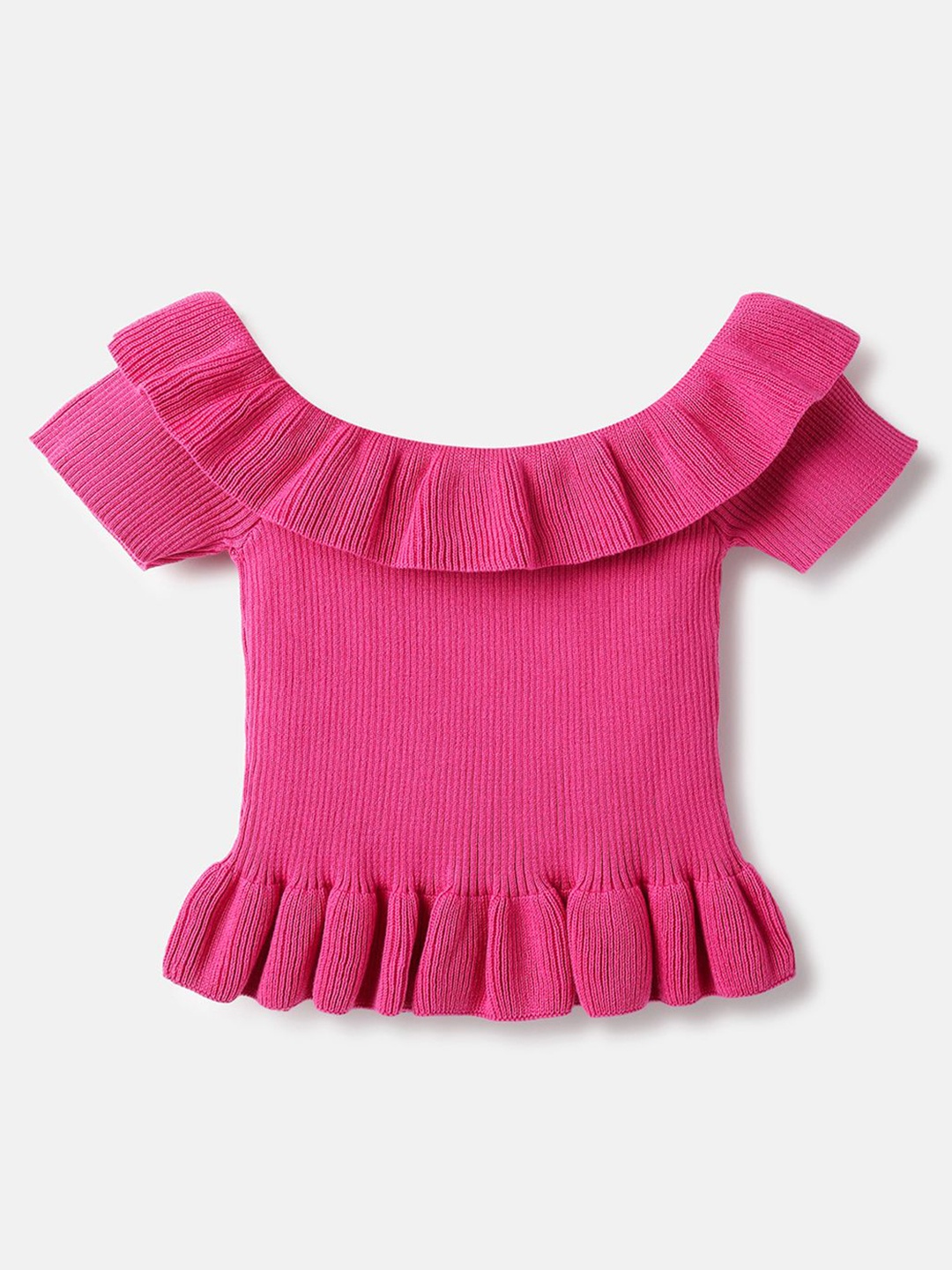 

United Colors of Benetton Off-Shoulder Cotton Top, Pink