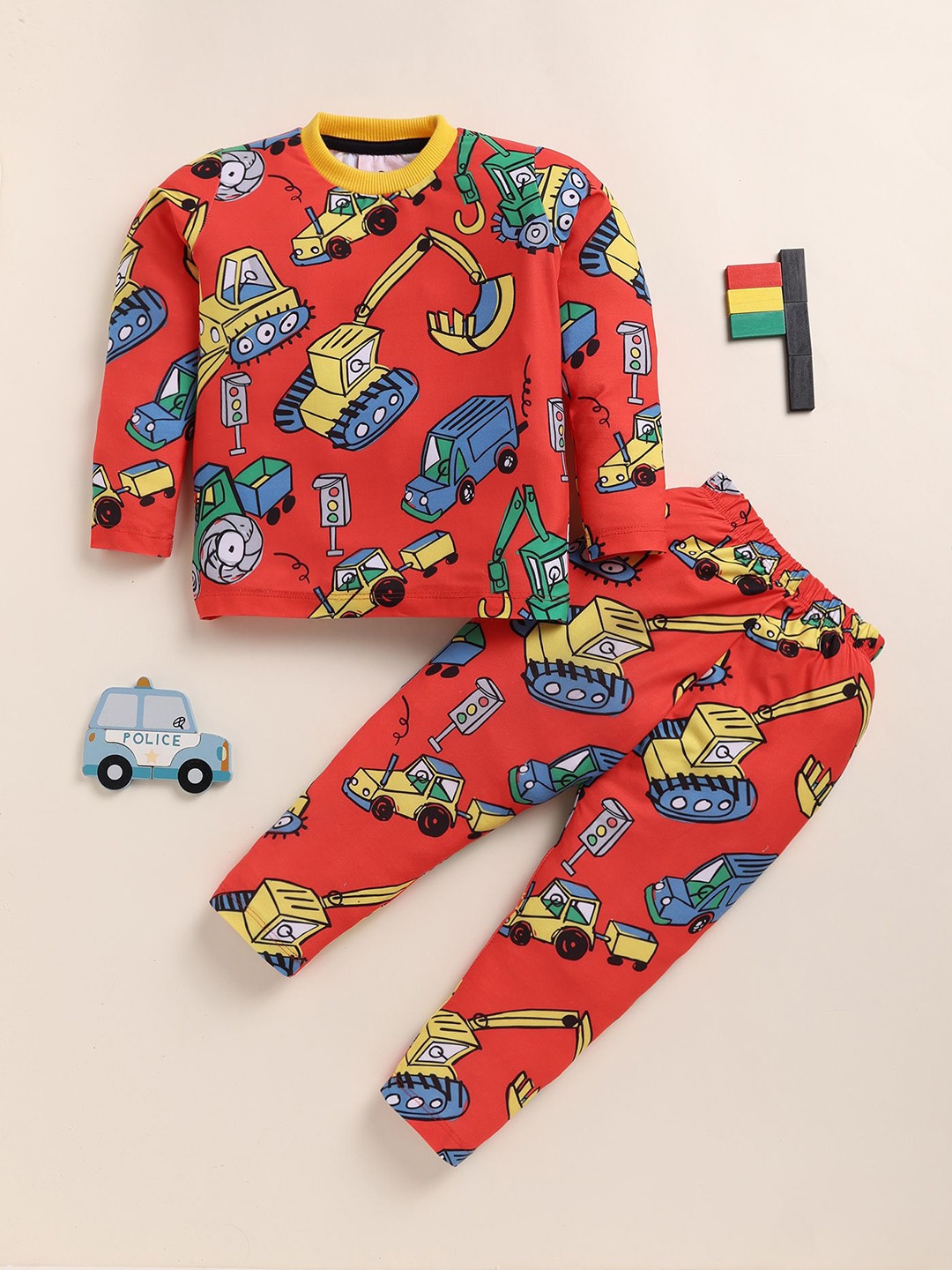 

YK Boys Printed Night suit, Red