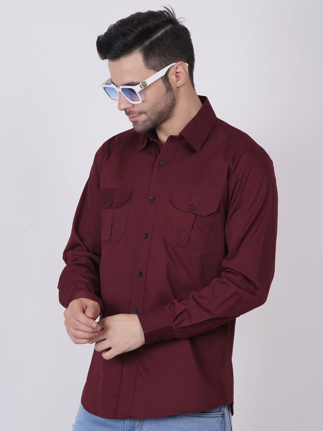 

ASHTOM Men Standard Fit Spread Collar Solid Cotton Casual Shirt, Red