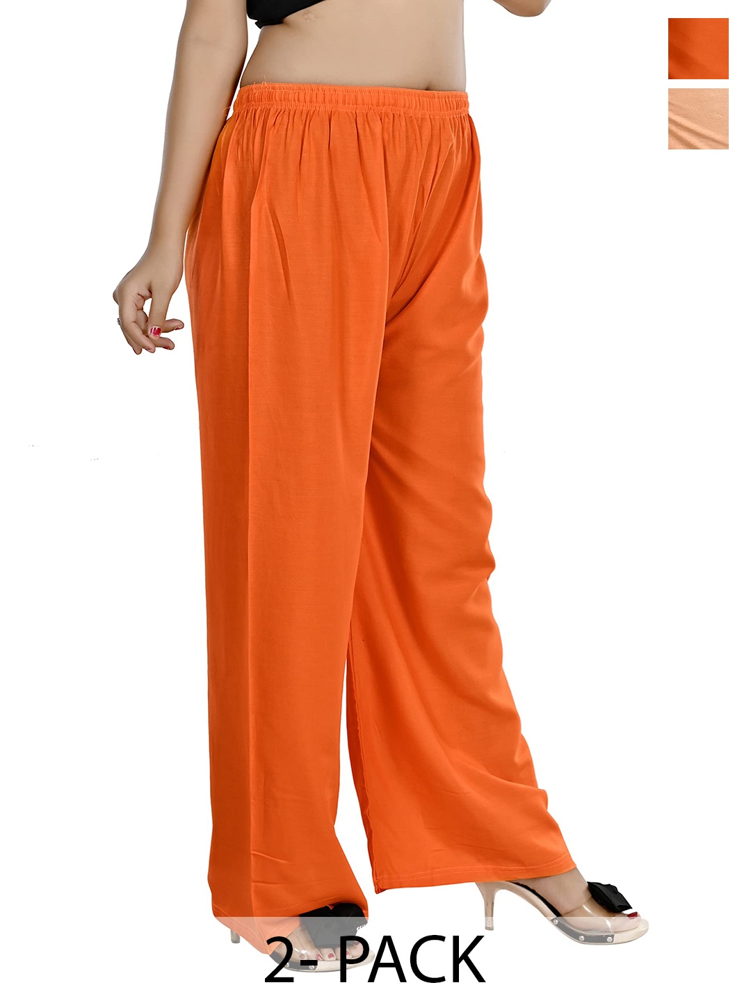 

NarNari Women Pack Of 2 Mid Rise Flared Palazzos, Orange