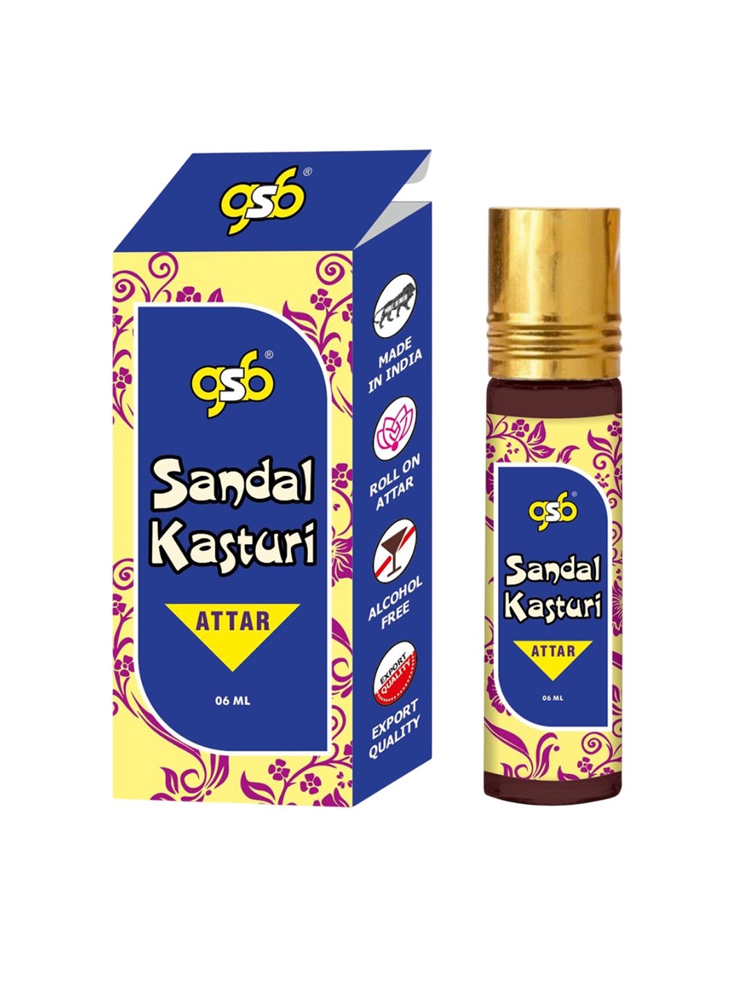 

GSB Sandal Kasturi Pure Natural Long Lasting Alcohol Free Attar - 6 ml, Transparent