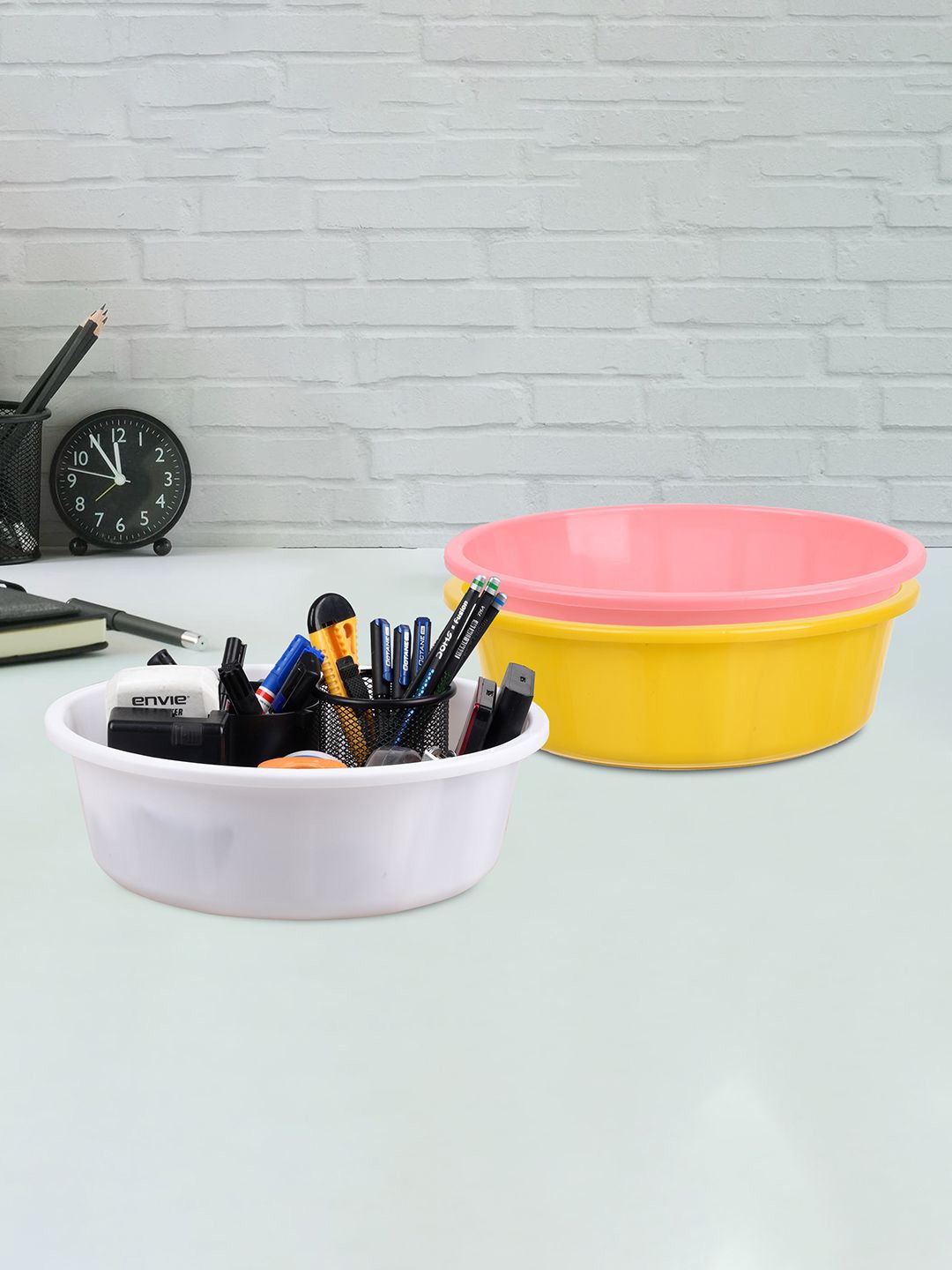 

Kuber Industries Yellow and Pink 3 Pieces Multipurpose Storage Desk Organisers