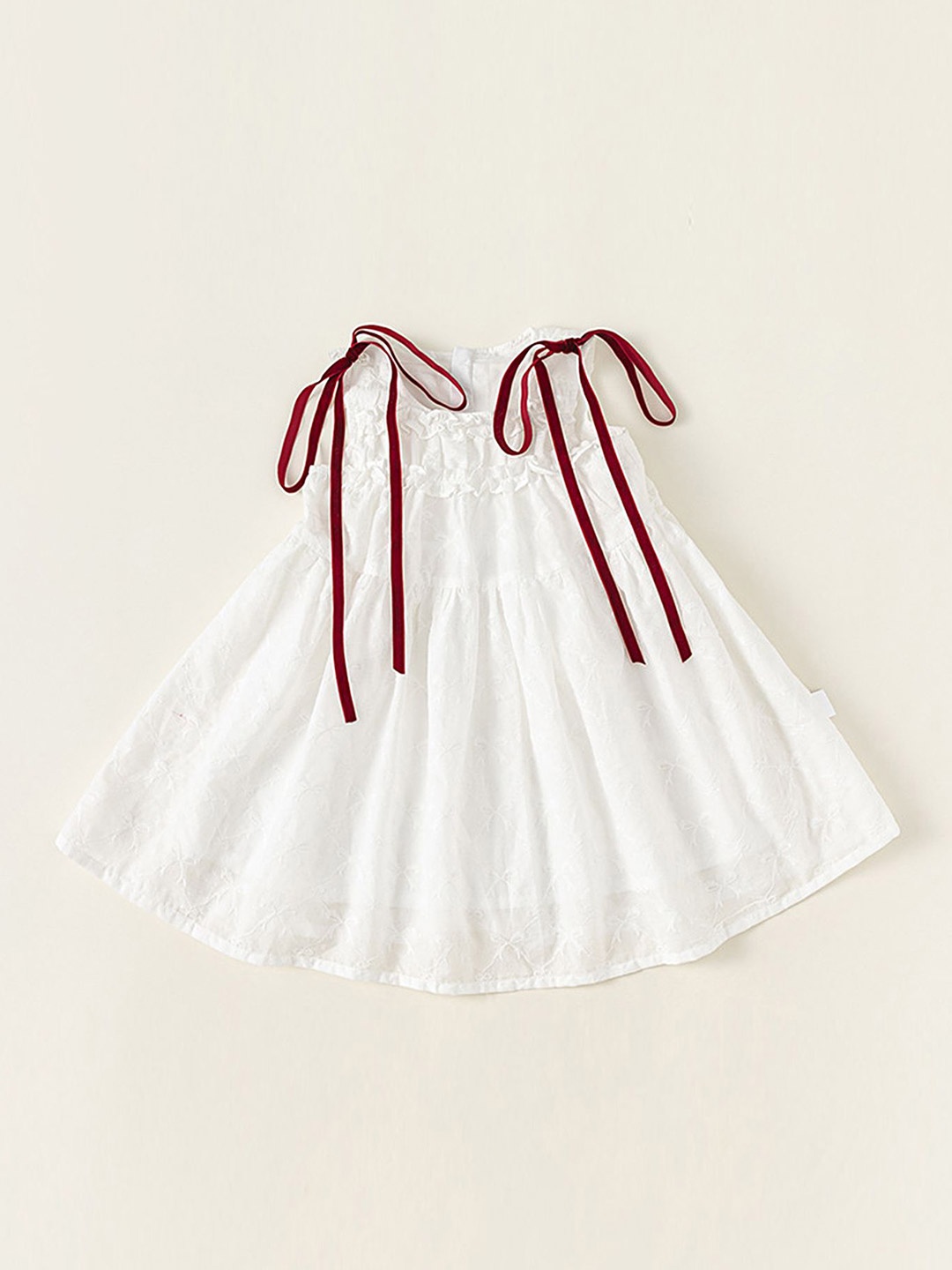

LULU & SKY Girls Tie-Ups Detail Cotton A line Dress, White