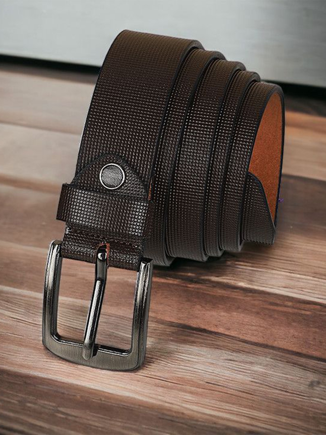 

Metronaut Men Textured Leather Formal Belt, Brown