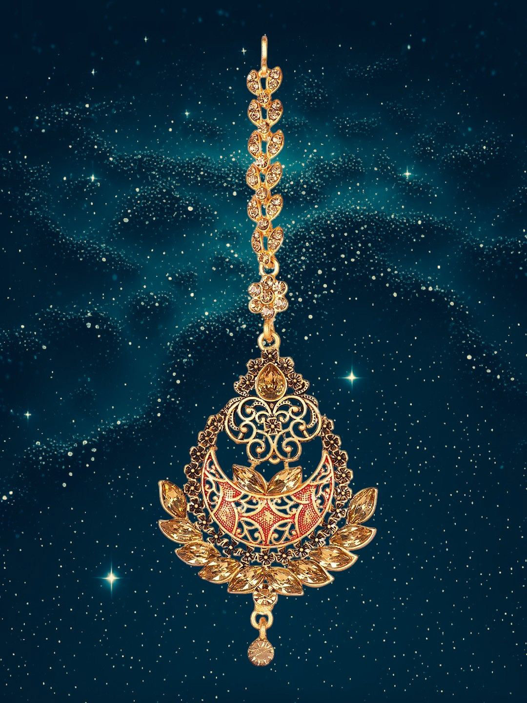 

Anouk Gold-Plated Kundan Stone Studded Enamelled Maang Tikka