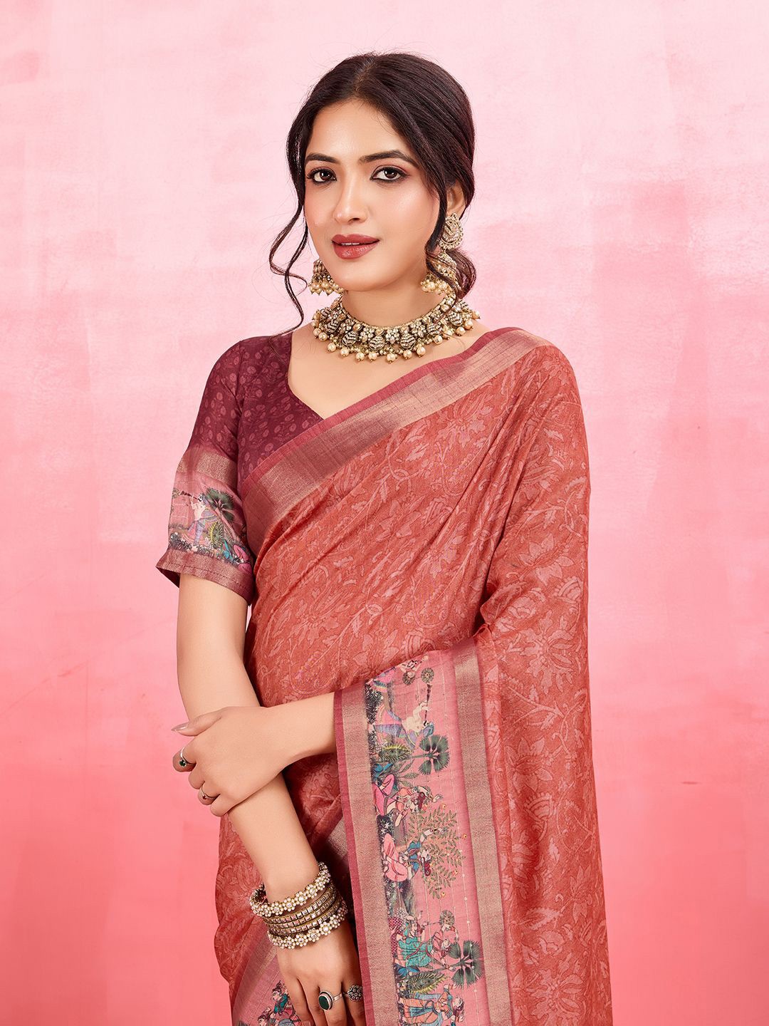 

Mitera Kalamkari Pure Silk Saree, Orange