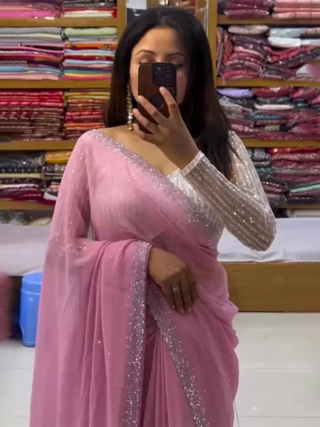 

Florence Embellished Pure Georgette Saree, Pink