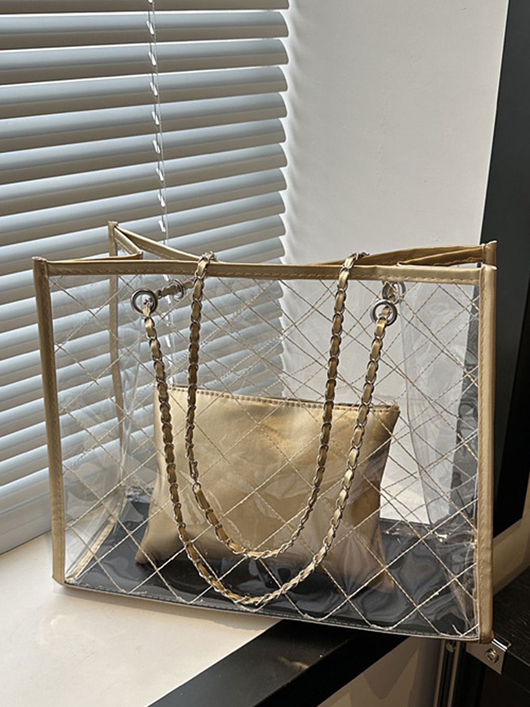 

LULU & SKY PU Structured Handheld Bag with Bow Detail, Gold