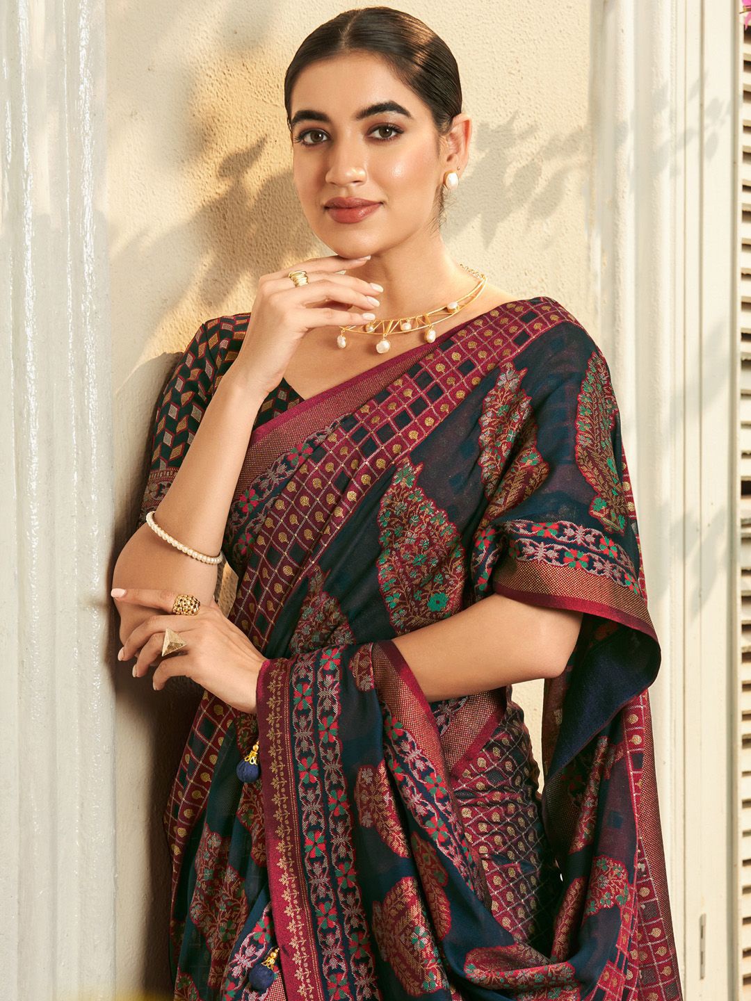 

Anouk Ethnic Motifs Poly Georgette Designer Saree, Navy blue