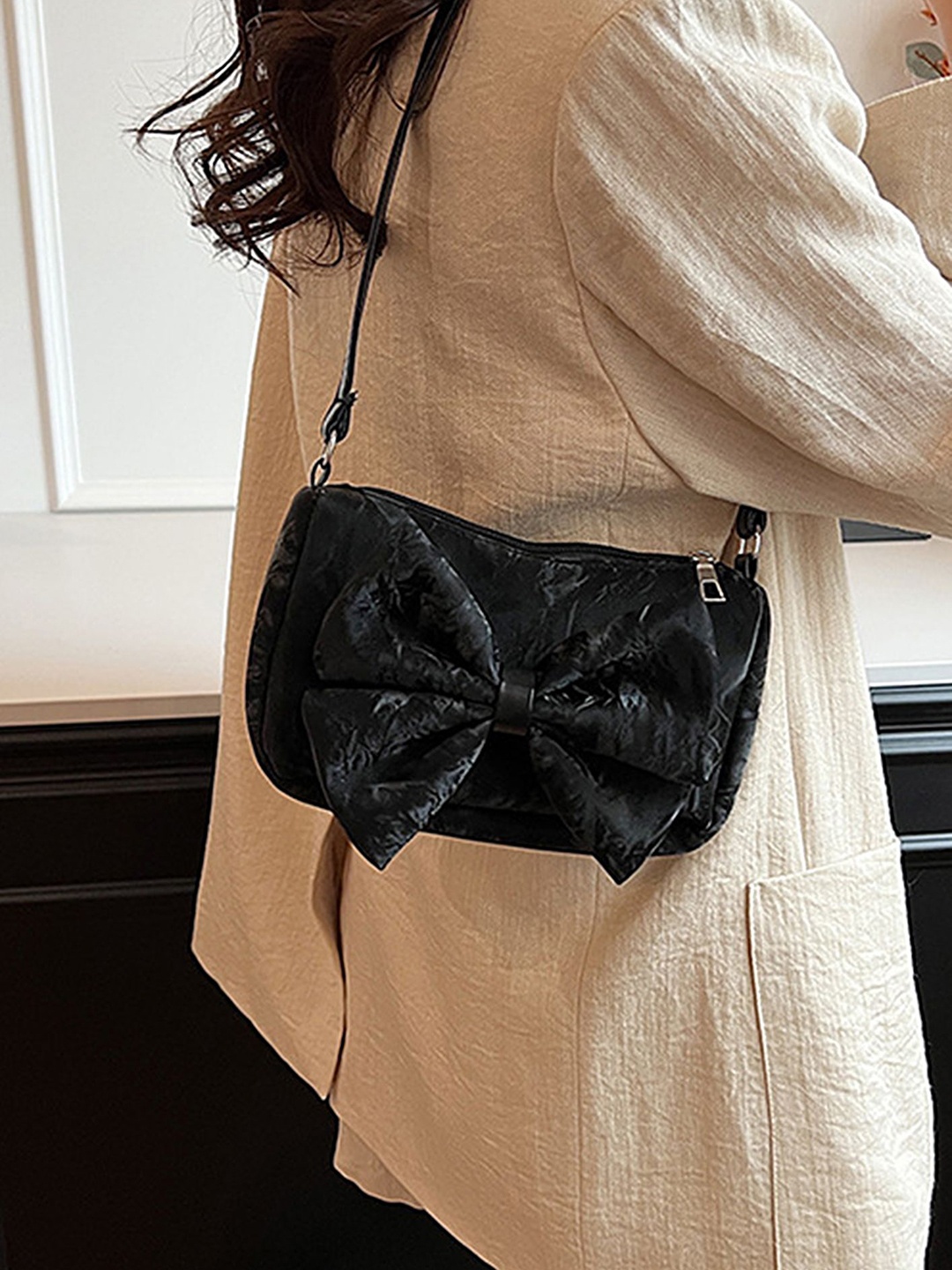 

LULU & SKY Animal PU Oversized Structured Shoulder Bag with Bow Detail, Black